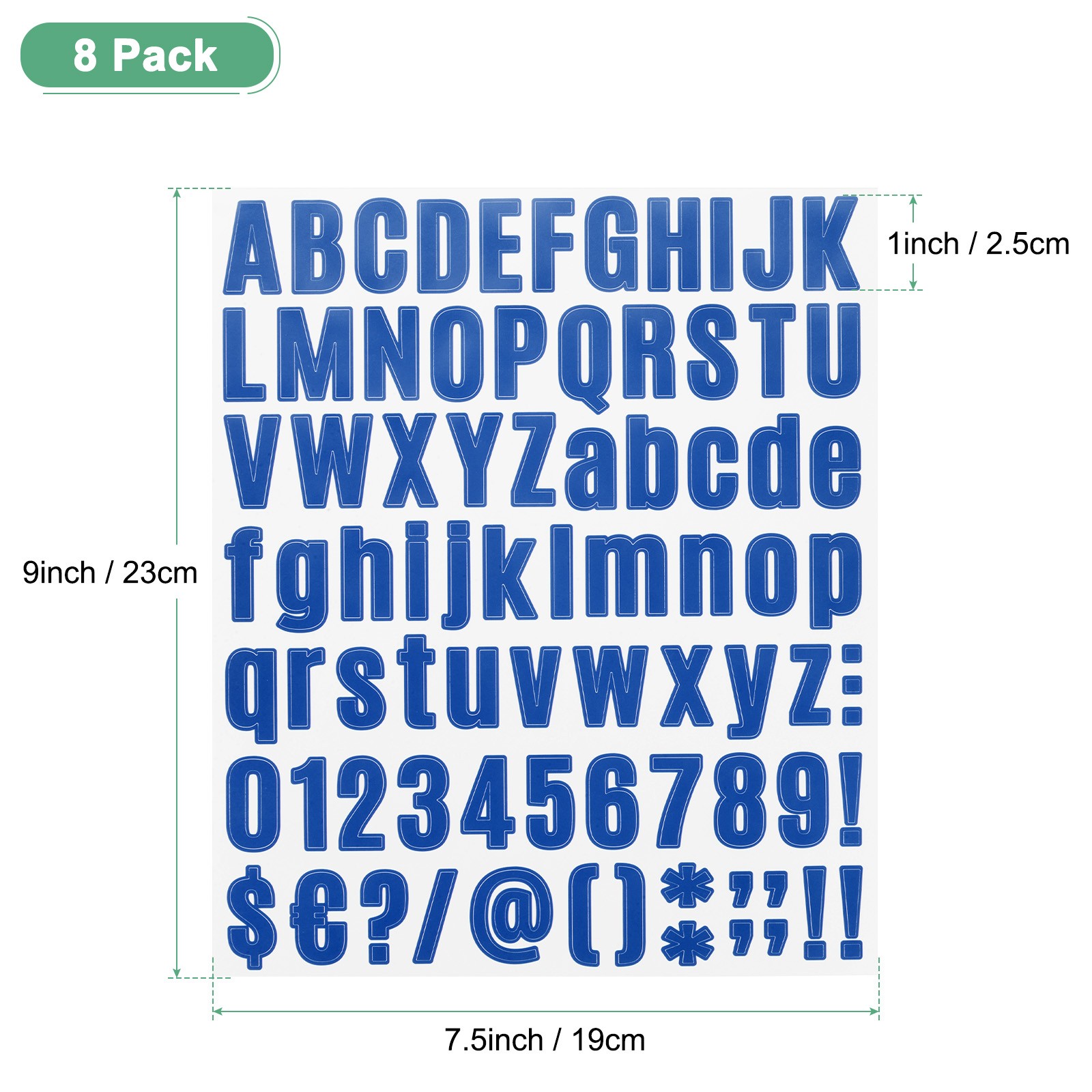 8-Sheets Letter Stickers, 1" Vinyl Alphabet Sticker[648 Pieces, Dark Blue]