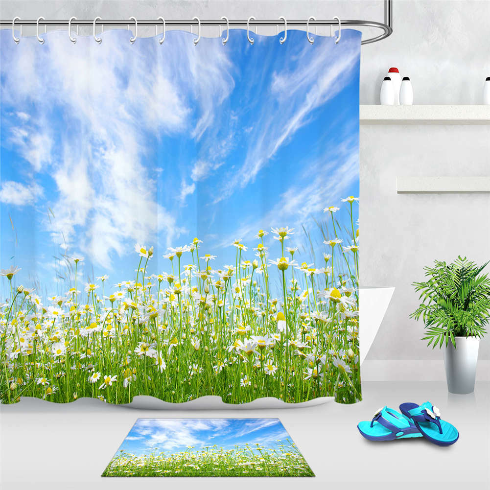 Blue Sky Waterproof Bathroom Polyester Shower Curtain Liner Water Resistant