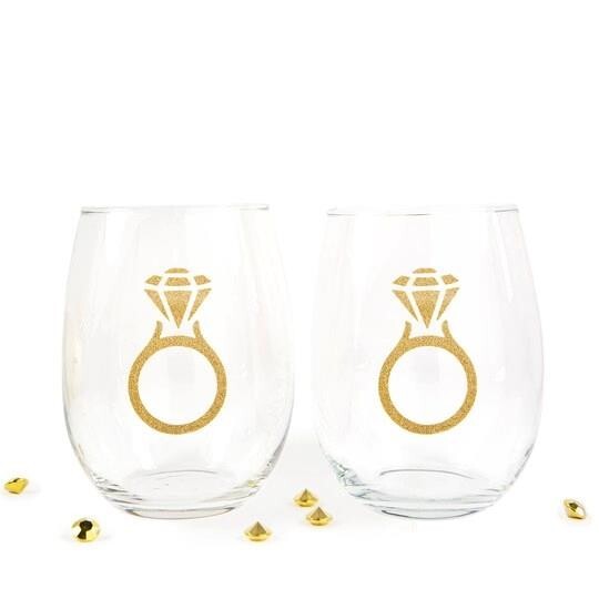 Celebrate It I DO CREW Gold Vinyl WEDDING Stickers – DIAMOND RING – 2 pc