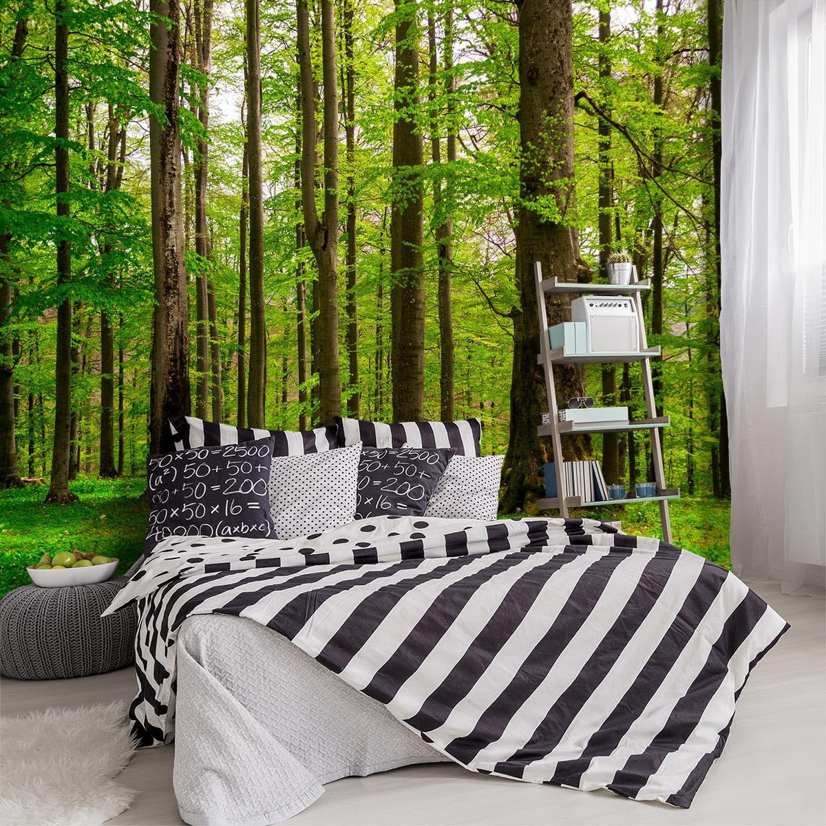 Green Forest Tree Fabric Wallpaper Mural for Living Room & Bedroom 137"x96