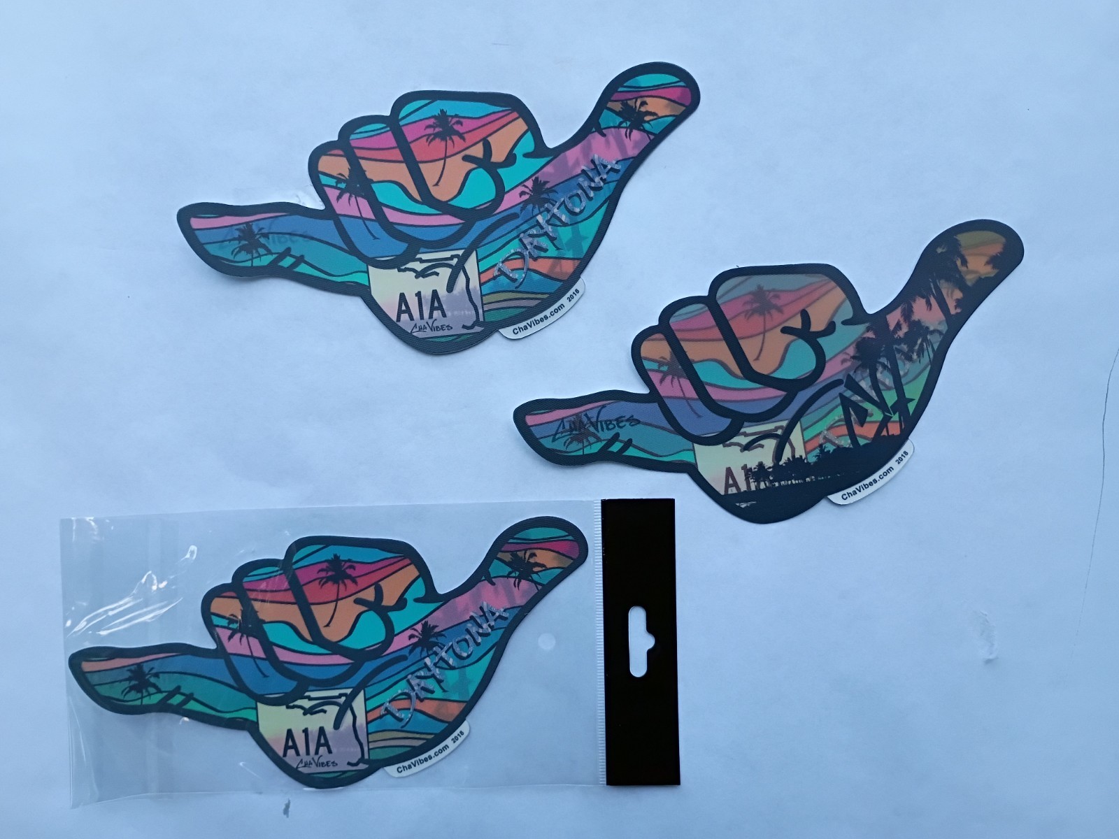 *DECAL* Shaka Hand / DAYTONA BEACH FL CHAVIBES Halogram Sticker Lot X3