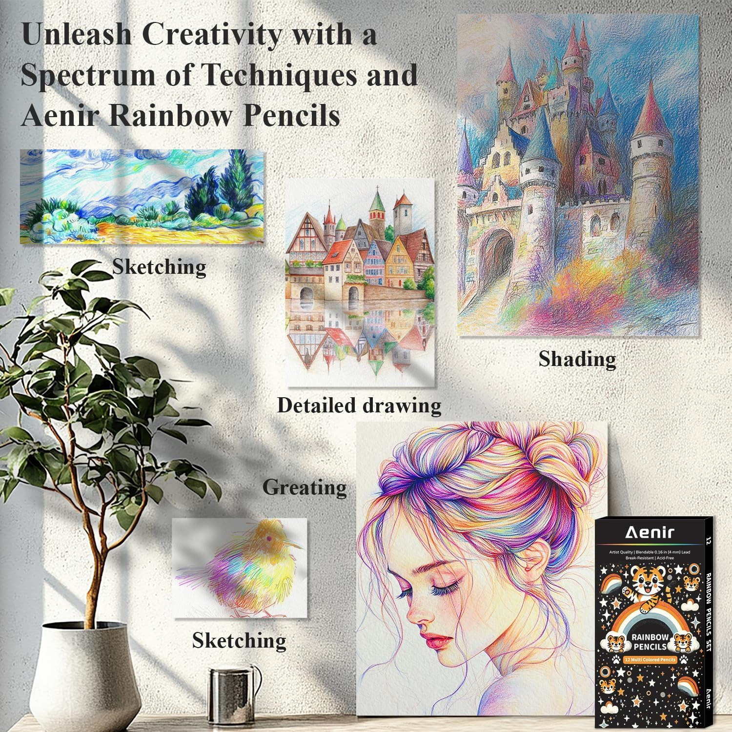 Easter Basket Stuffers, Art Supplies,12 Colors Rainbow Pencils, Multi Colored Pe