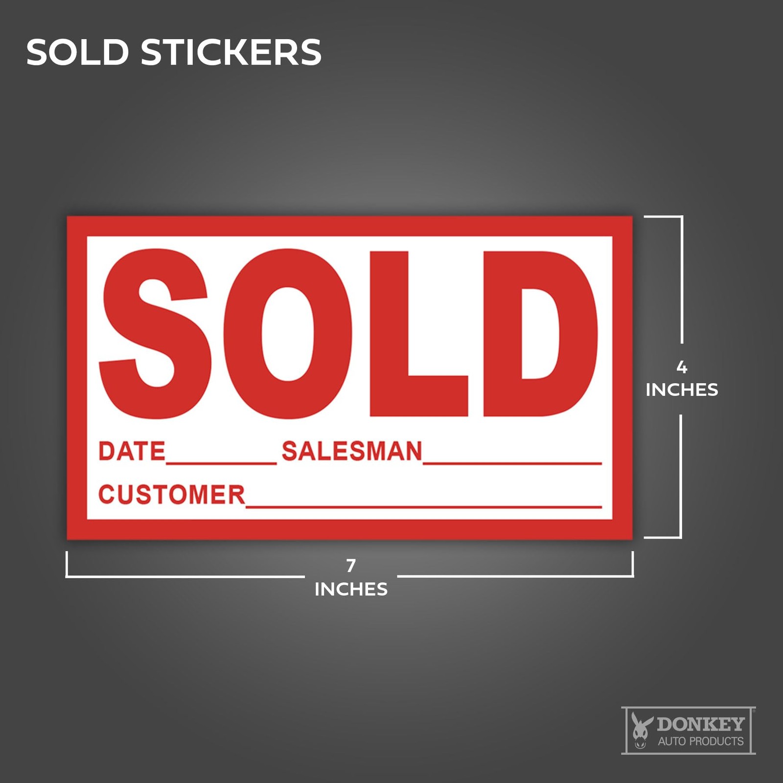 Sold Stickers 4" x 7" Red Vinyl 100 Pack – Vehicle Sales Success