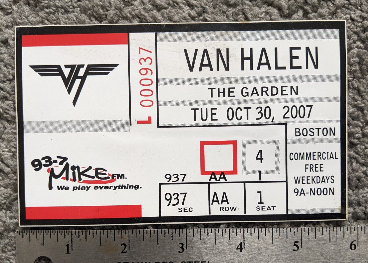2007 Van Halen BOSTON GARDEN OCT 30 8" BUMPER STICKER UNUSED 93-7 MIKE FM
