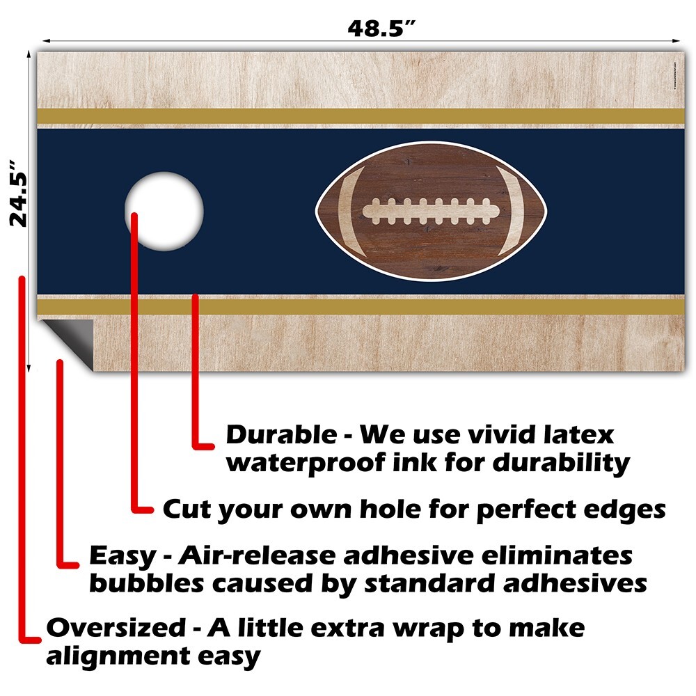 Navy Blue and Gold Notre Dame, Indiana Football Tailgating Cornhole Wrap Sticker