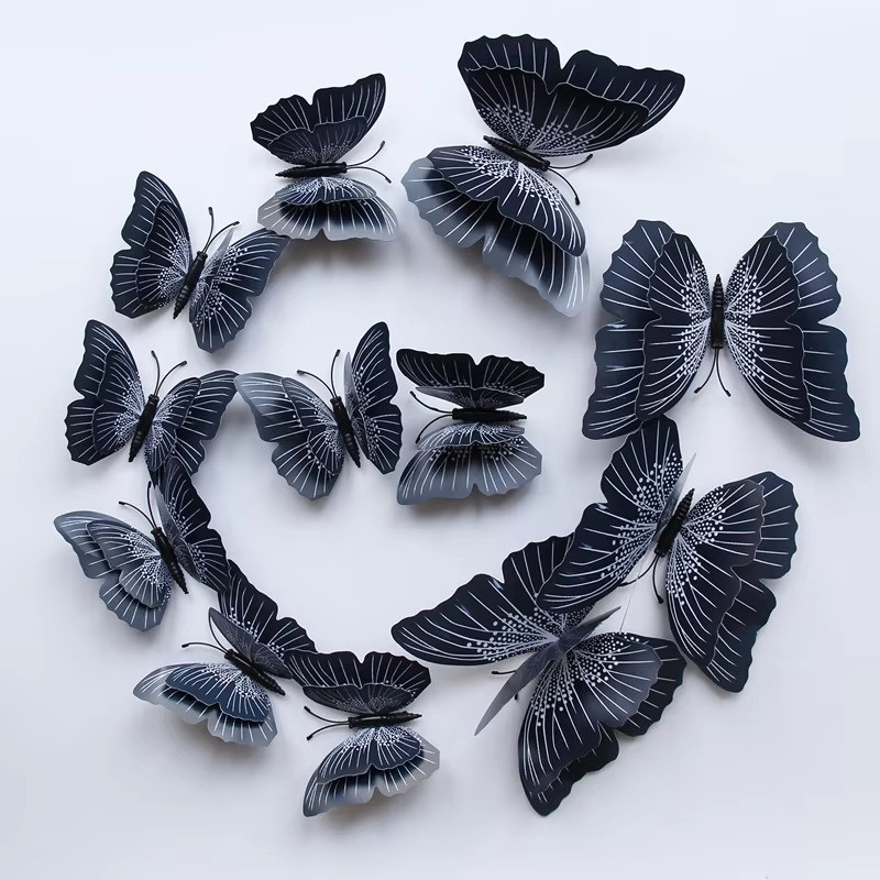 🦋 12Pcs 3D Butterfly Wall Stickers Double Layer Solid Color Wedding Home Decor