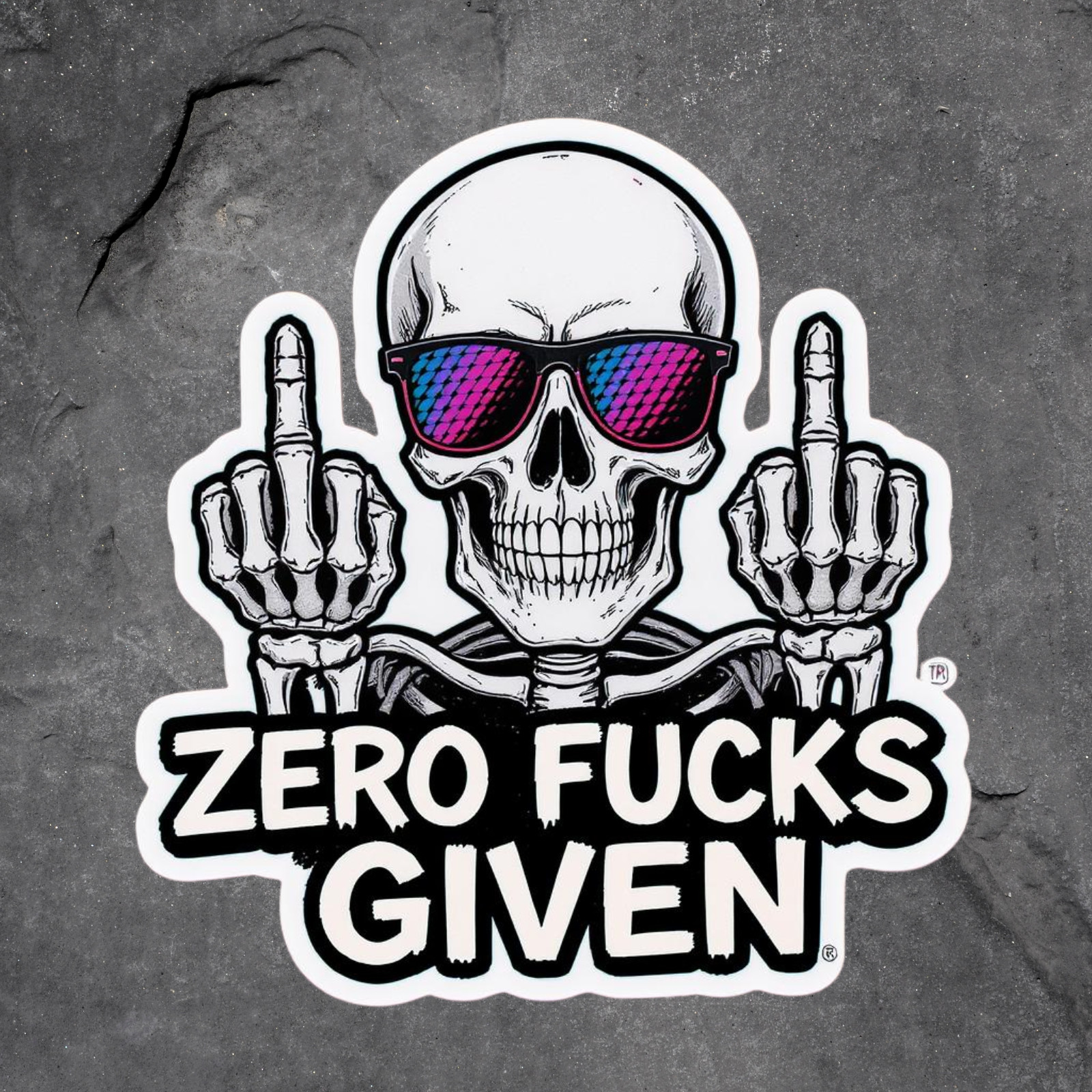 Zero Fuc*s Given Sticker Vinyl Decal Skull Middle Finger Adult Humor