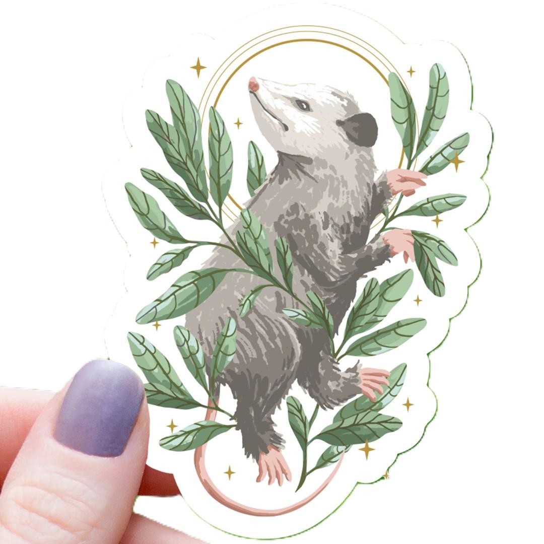 Botanical Opossum Cottagecore Sticker – 3" Waterproof Vinyl Decal
