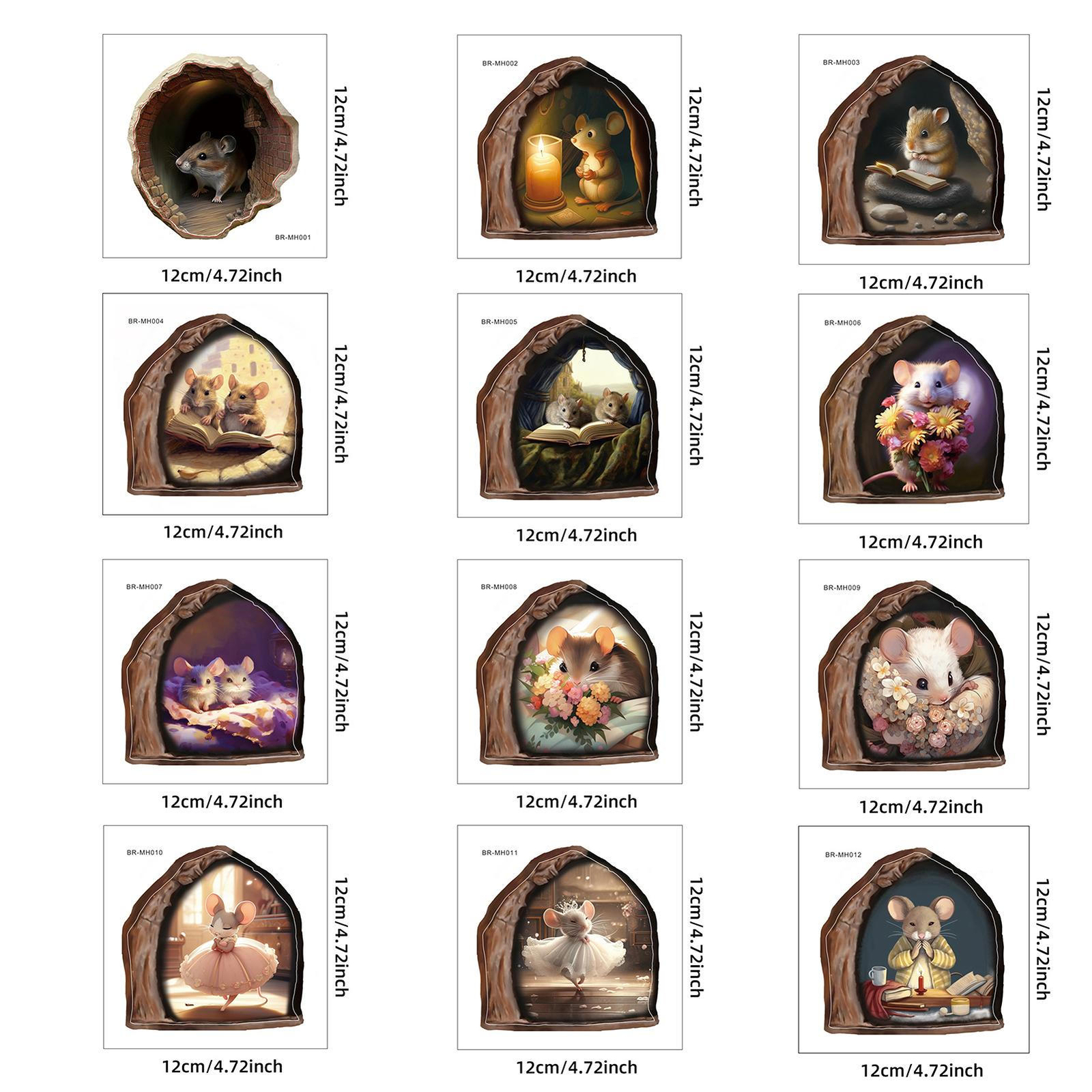 12pcs Realistic Mouse Hole Wall Sticker Funny Cute Mice Home Decal For Skirting