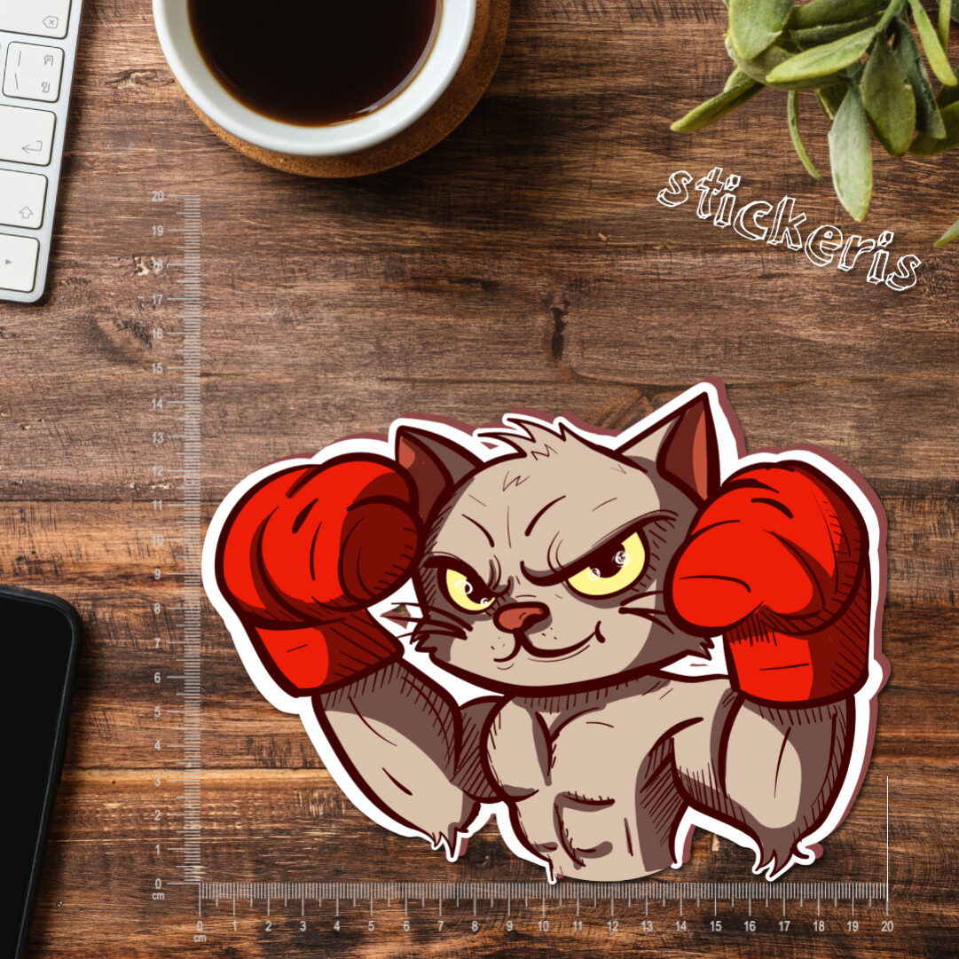 2x Boxer athlete kitty wearing MMA and box equipment sticker 4"-12" (up to 47")