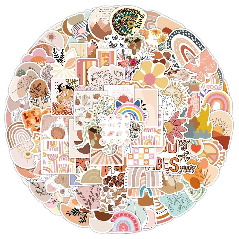 200pcs Retro Cottagecore Vintage Vinyl Sticker Waterproof Decal，#106107186