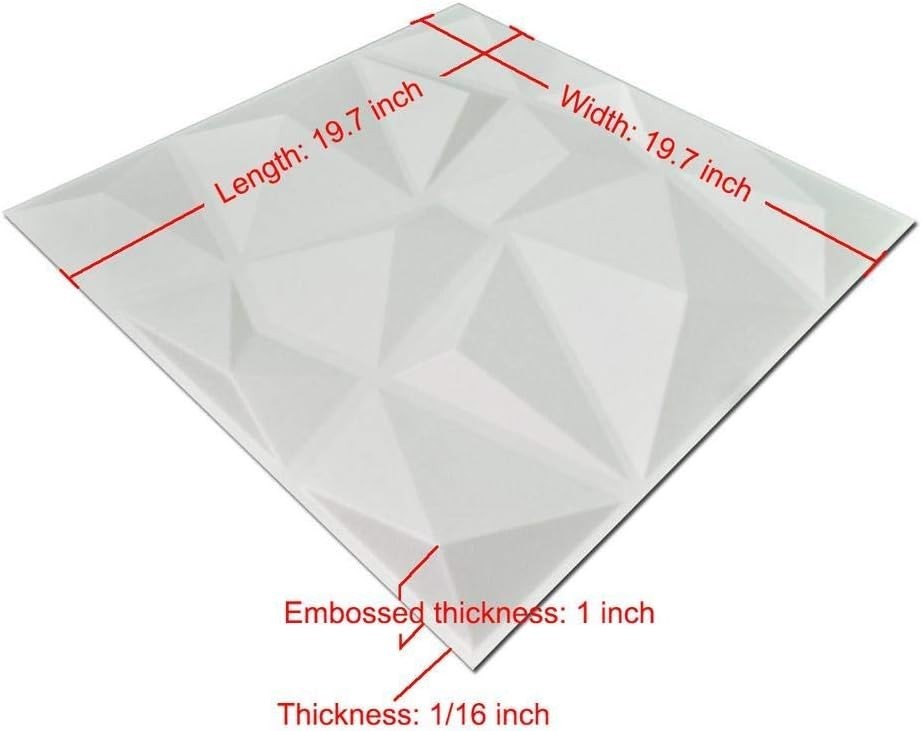 12 Pack 3D Diamond Design Wall Panels 19.7"x19.7" PVC Panel for Interior Wall…