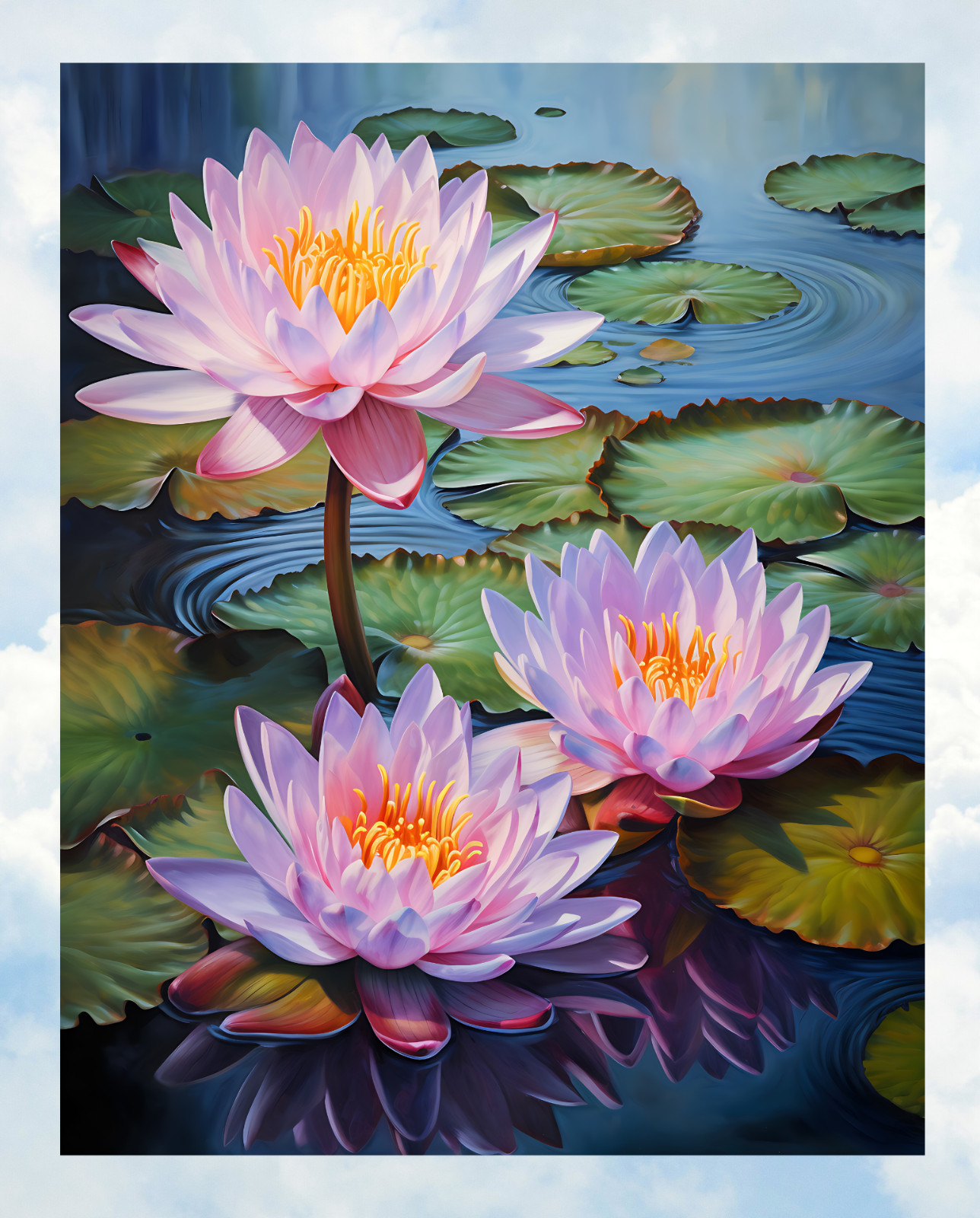 Lotus Water Lily Flowers WINDOW CLING Size 10.2" Rectangle, Repositionable Vinyl