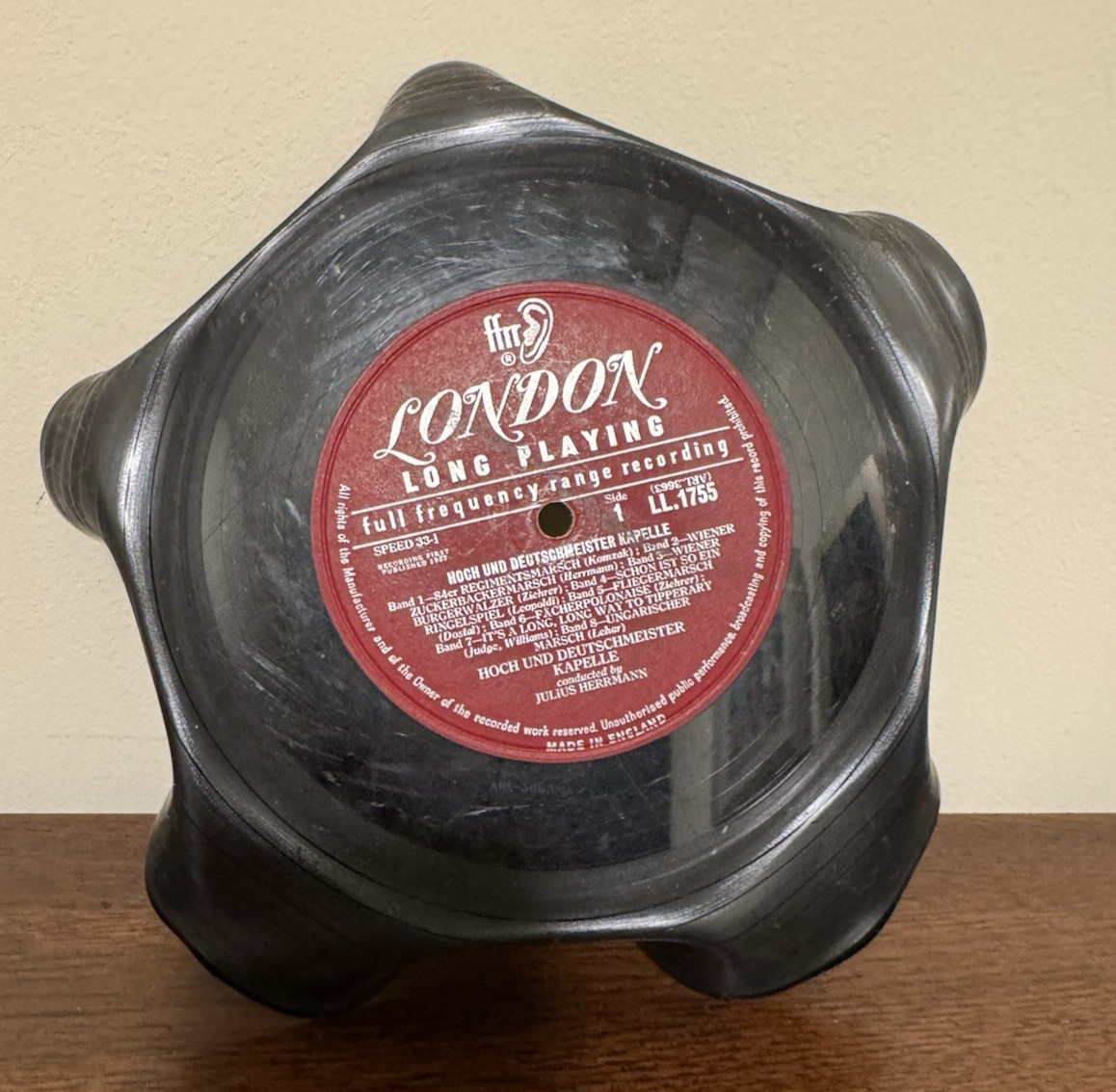 Vinyl Record Snack Catch-all Bowls – one is 9.5" and one is 8.5" diameter