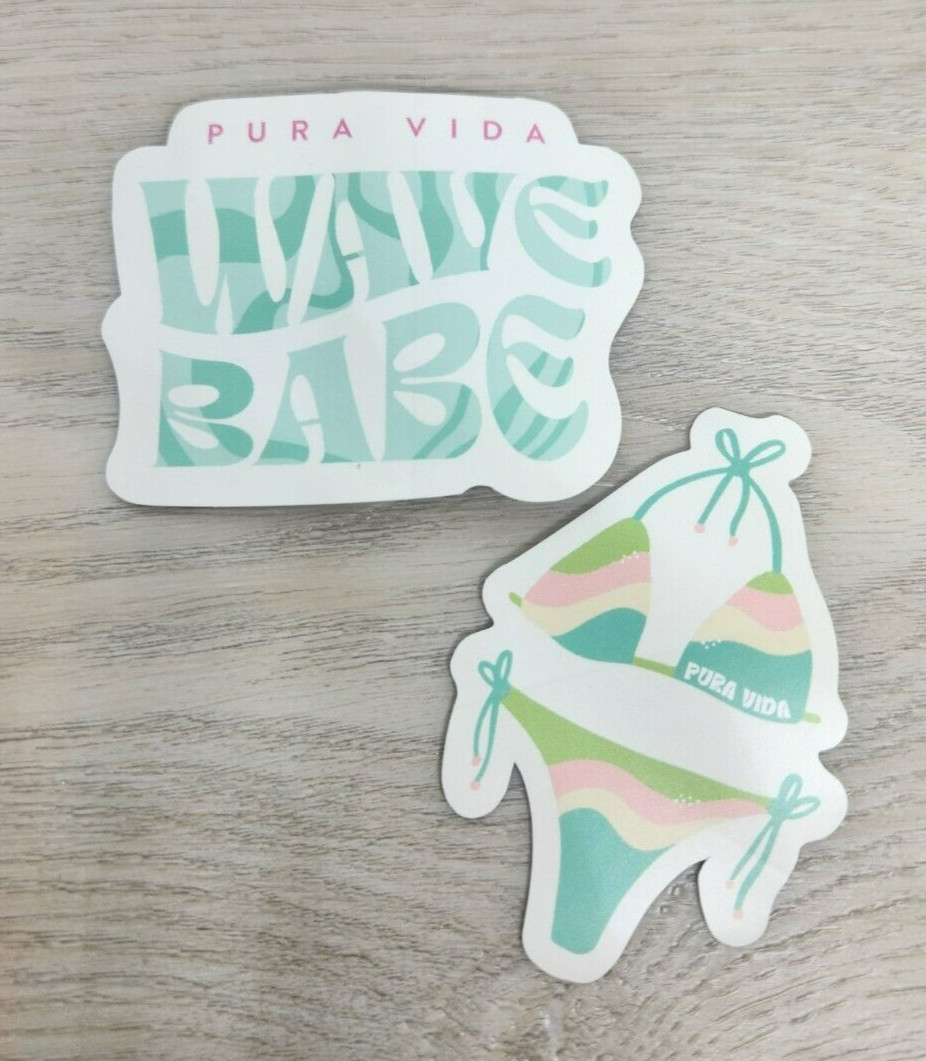 3" PURA VIDA bikini wave babe STICKERS summer swim teal pink beach swimsuit
