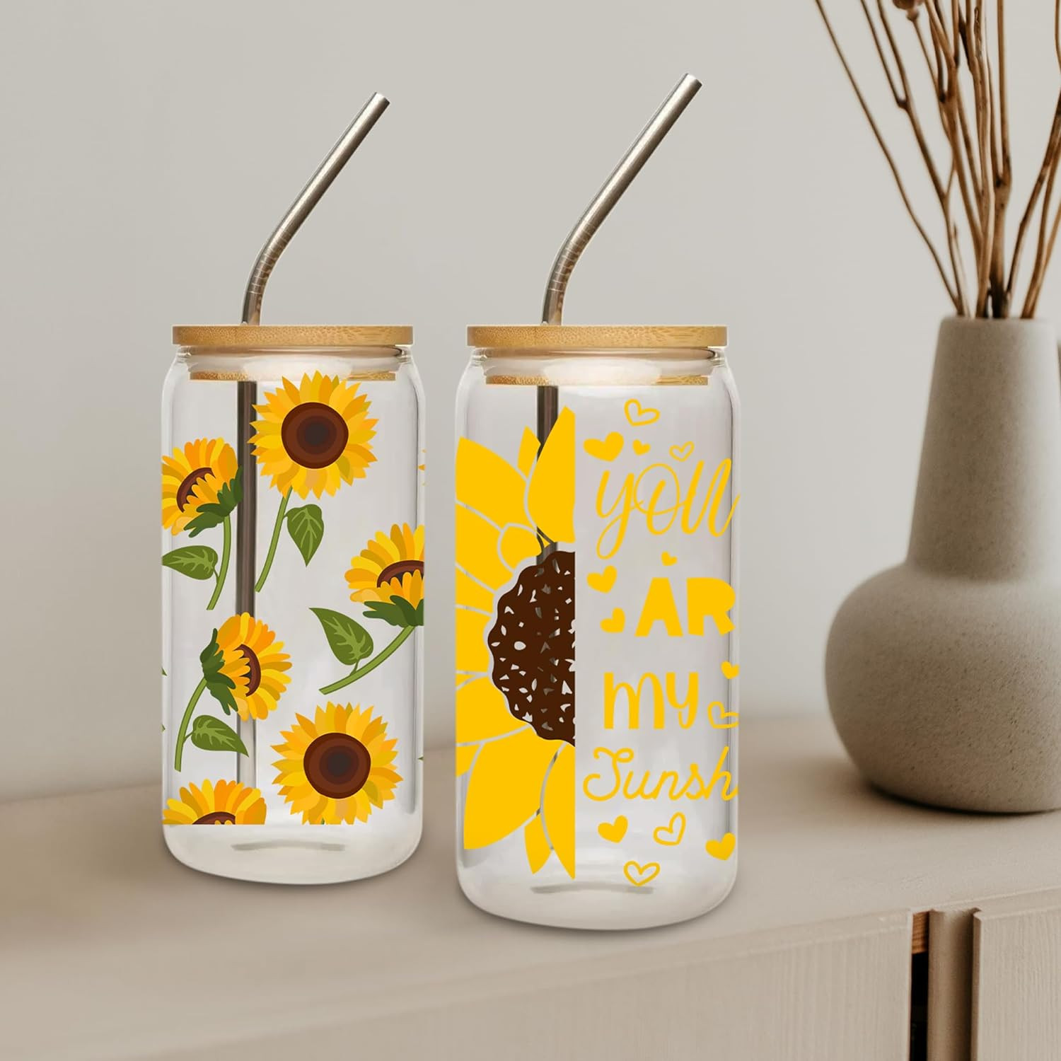 UV DTF Cup Wraps Sticker – 8 Sheets Sunflower UV DTF for 16 OZ Glass, Sunflower,