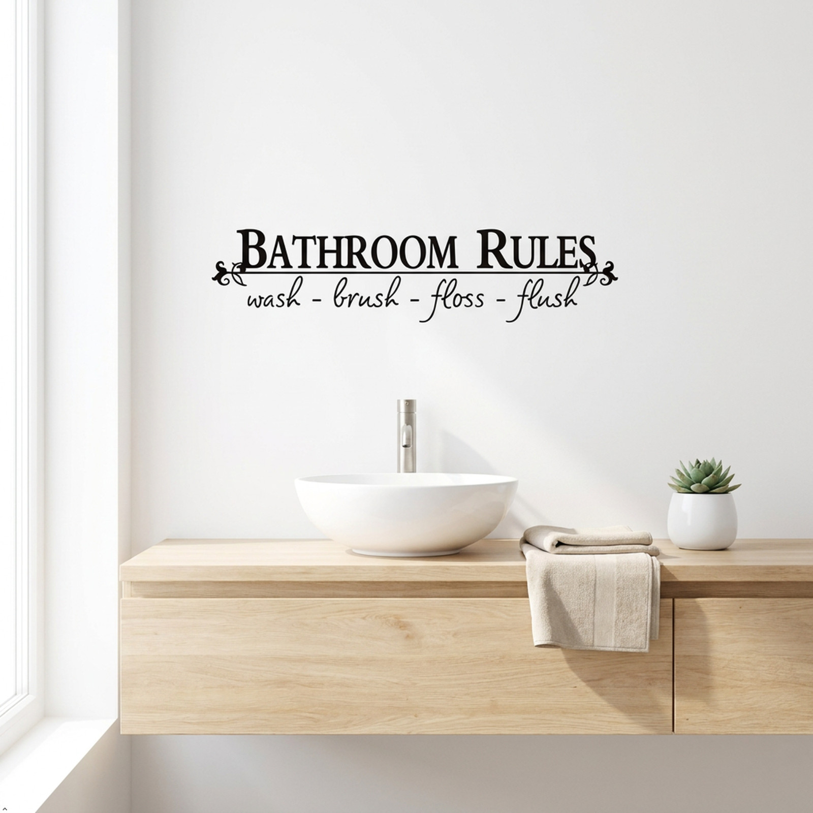 Bathroom Rules Wash Brush Floss Flush Quote Saying Wall Sticker Home Decal Decor