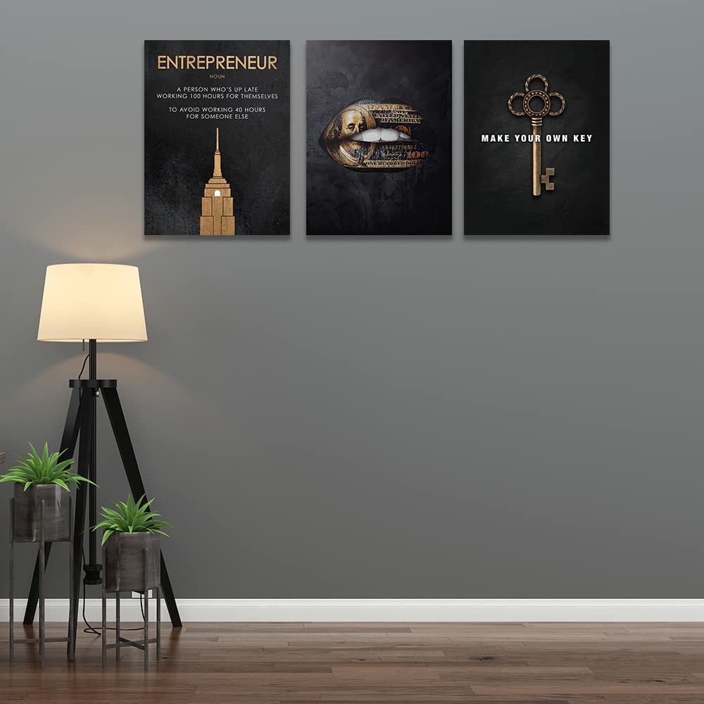 Motivational Wall Art Canvas Prints, 3 Panel Entrepreneur Office Wall Art wit…