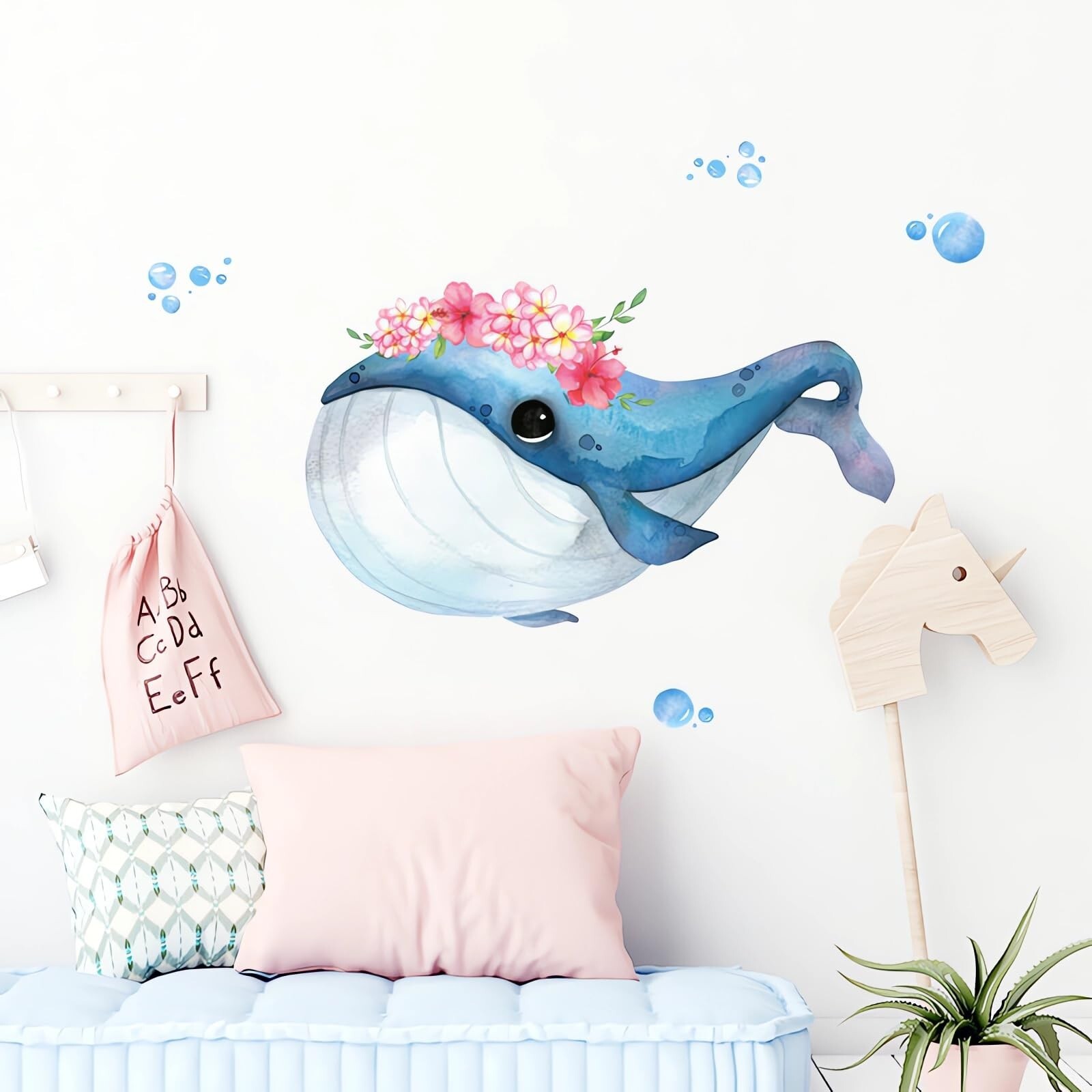 Cute Cartoon Blue Whale Wall Stickers, sacinora Sea Animal Wall Decals Remova…