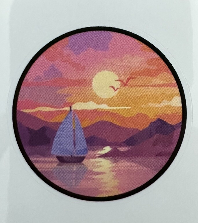 SAILING OFF INTO THE SUNSET ~ Small Vinyl Sticker – 1.5in.
