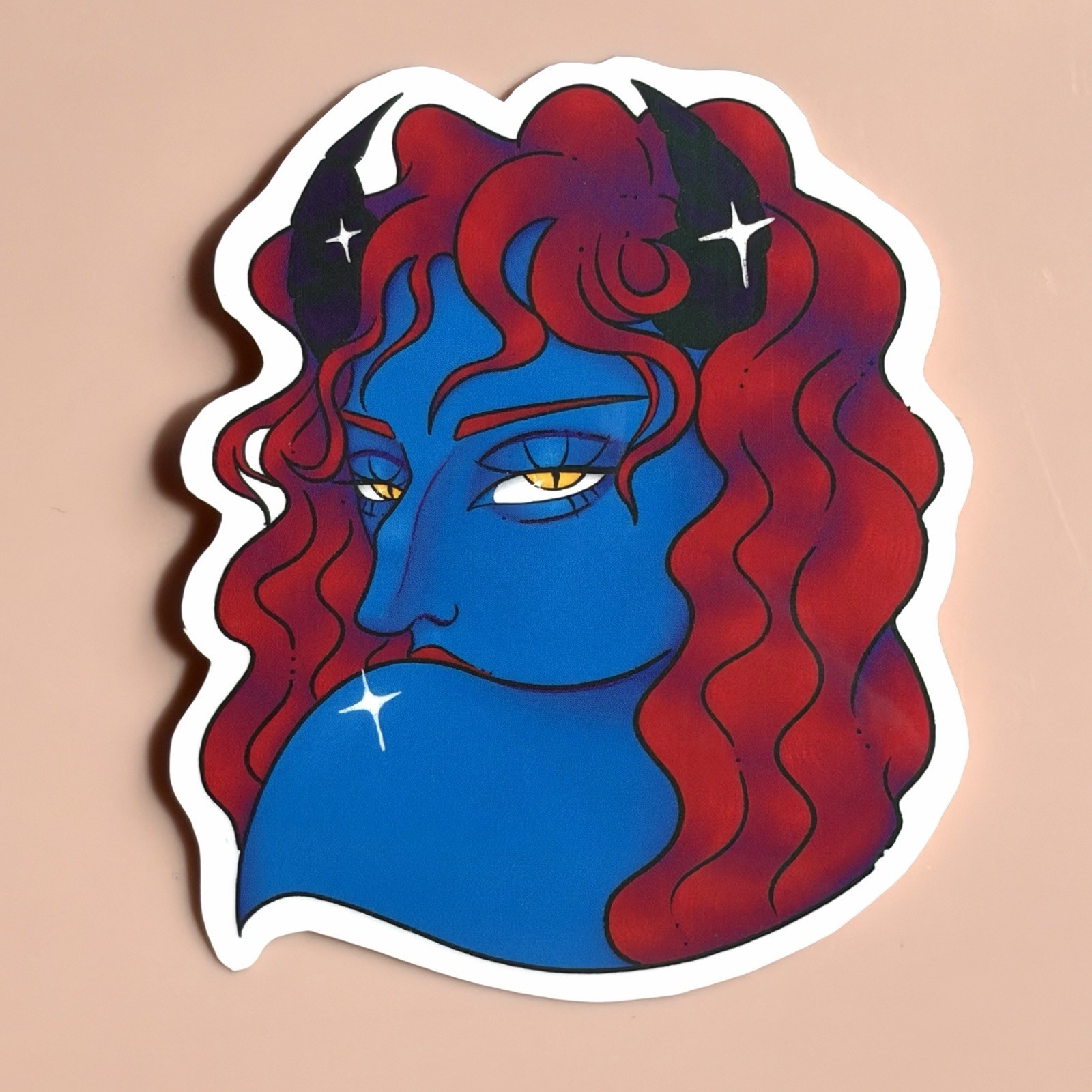 Fantasy Demon Character Portrait Vinyl Sticker 3” Original Art – graveshrug