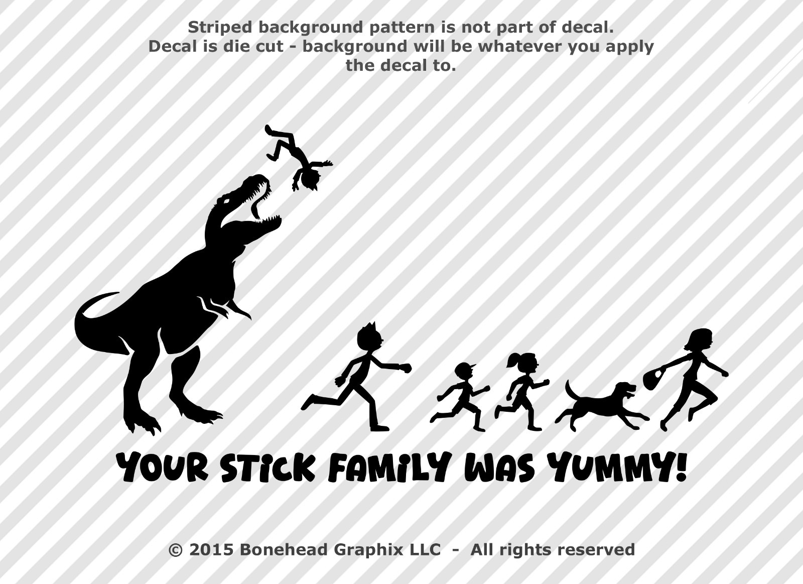 Dinosaur Attacks Stick Figure Family Decal T-Rex Funny Sticker XL – 25 Colors