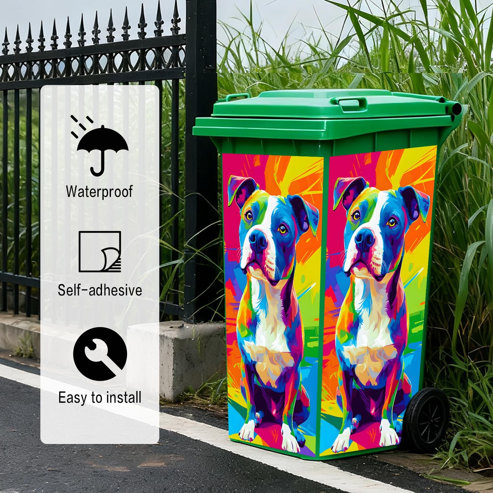 Colorful Dog Garbage Can Stickers, PVC, 14.57×32.28 Inches – Trash Sticker fo…