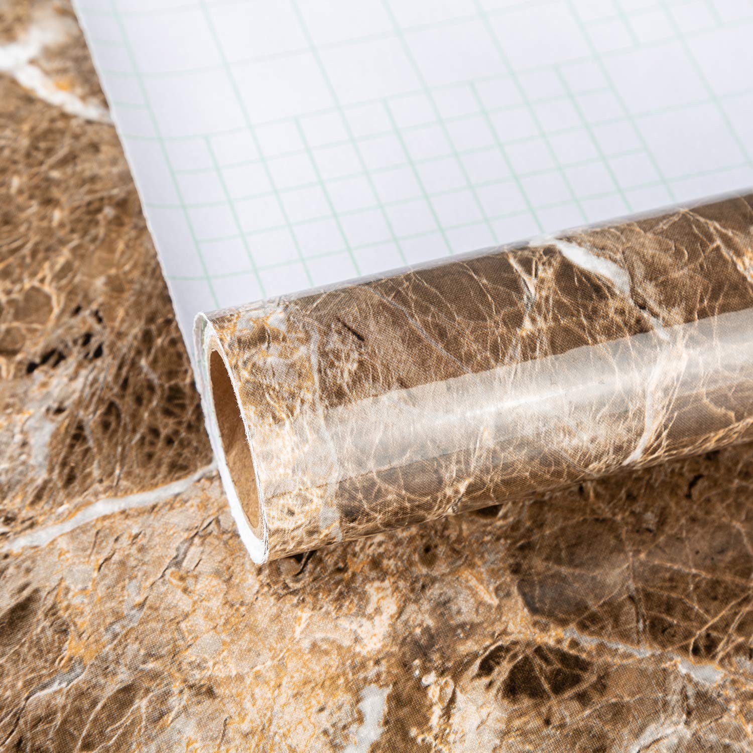 48x197inch Extra Wide Glossy Brown Marble Wallpaper Peel Stick Matte Thick Wa…