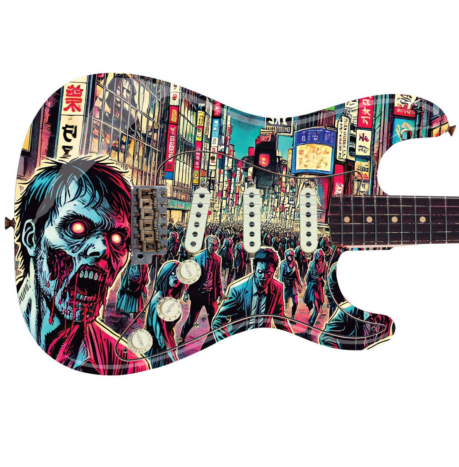 Guitar or Bass Custom Skin Wrap 'The Zombie March' Manga Style Printed Graphic