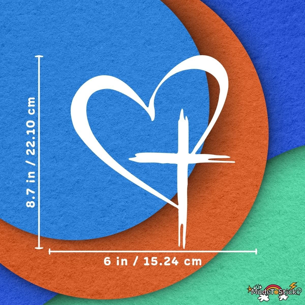Christian Cross Heart Religious Faith Vinyl Decal Car Window Sticker 6"x8.7"