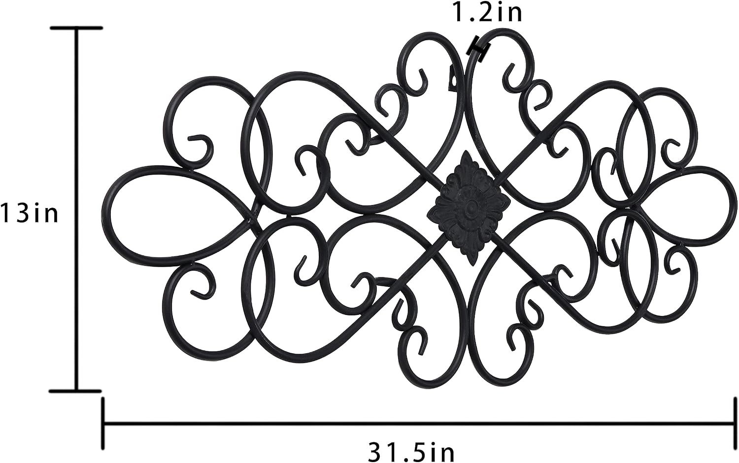 Farmhouse Black Wrought Iron Wall Art 32" – Distressed Scroll Metal Decor Plaque
