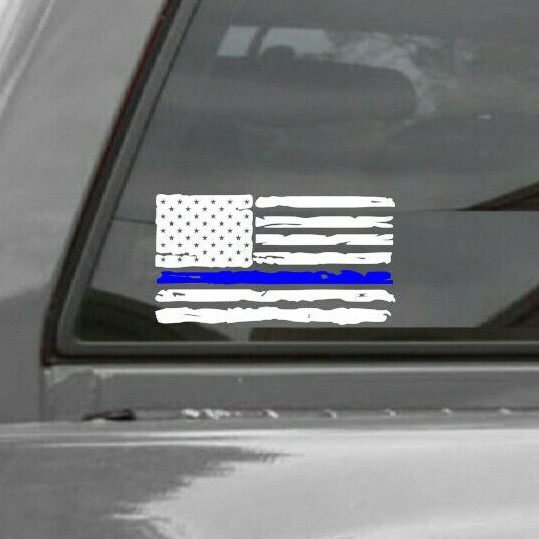 THIN BLUE LINE AMERICAN FLAG DISTRESSED LAW ENFORCEMENT/POLICE Decal/Sticker