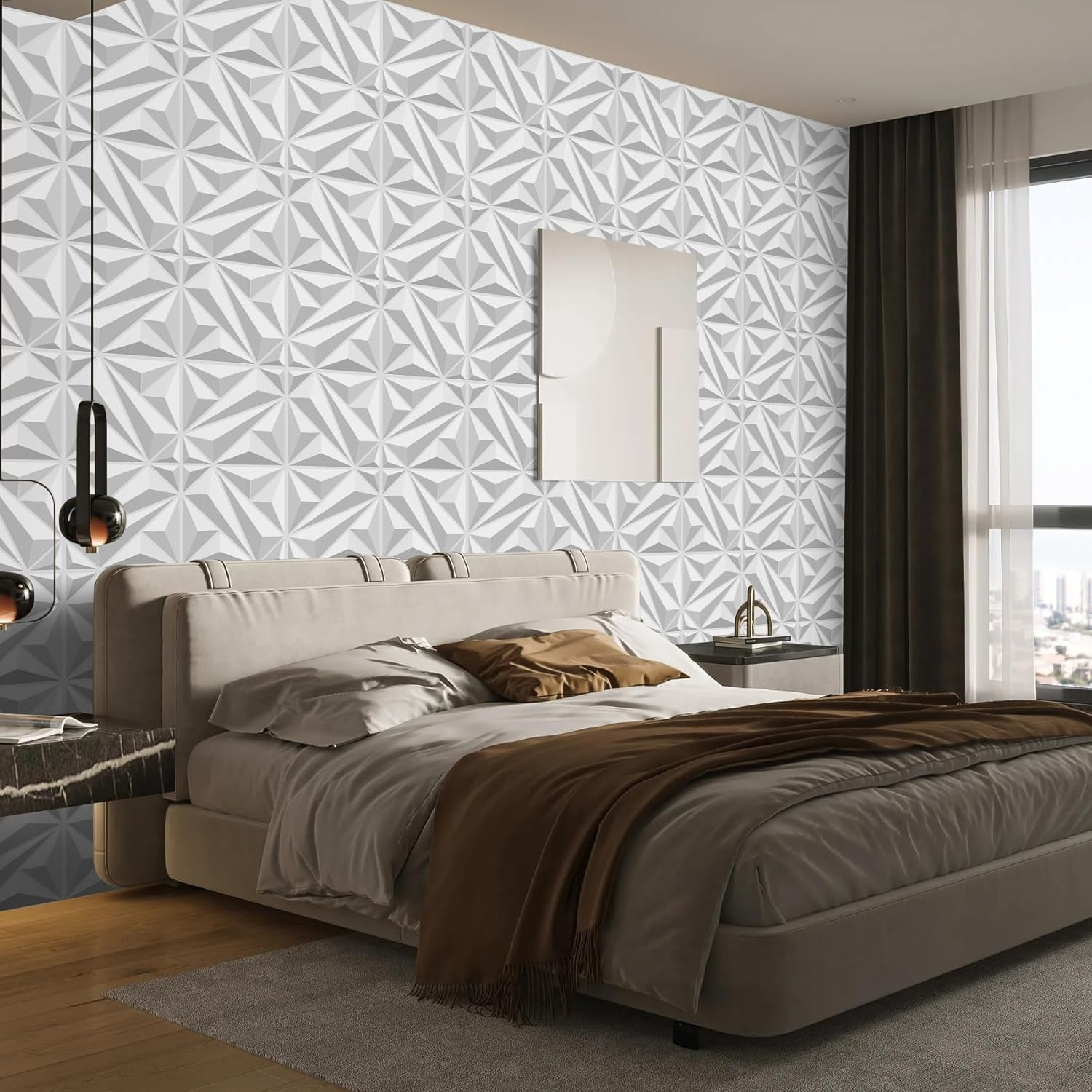 50 Pack 3D White Wall Panels for Stylish Living & Gaming Room Decor