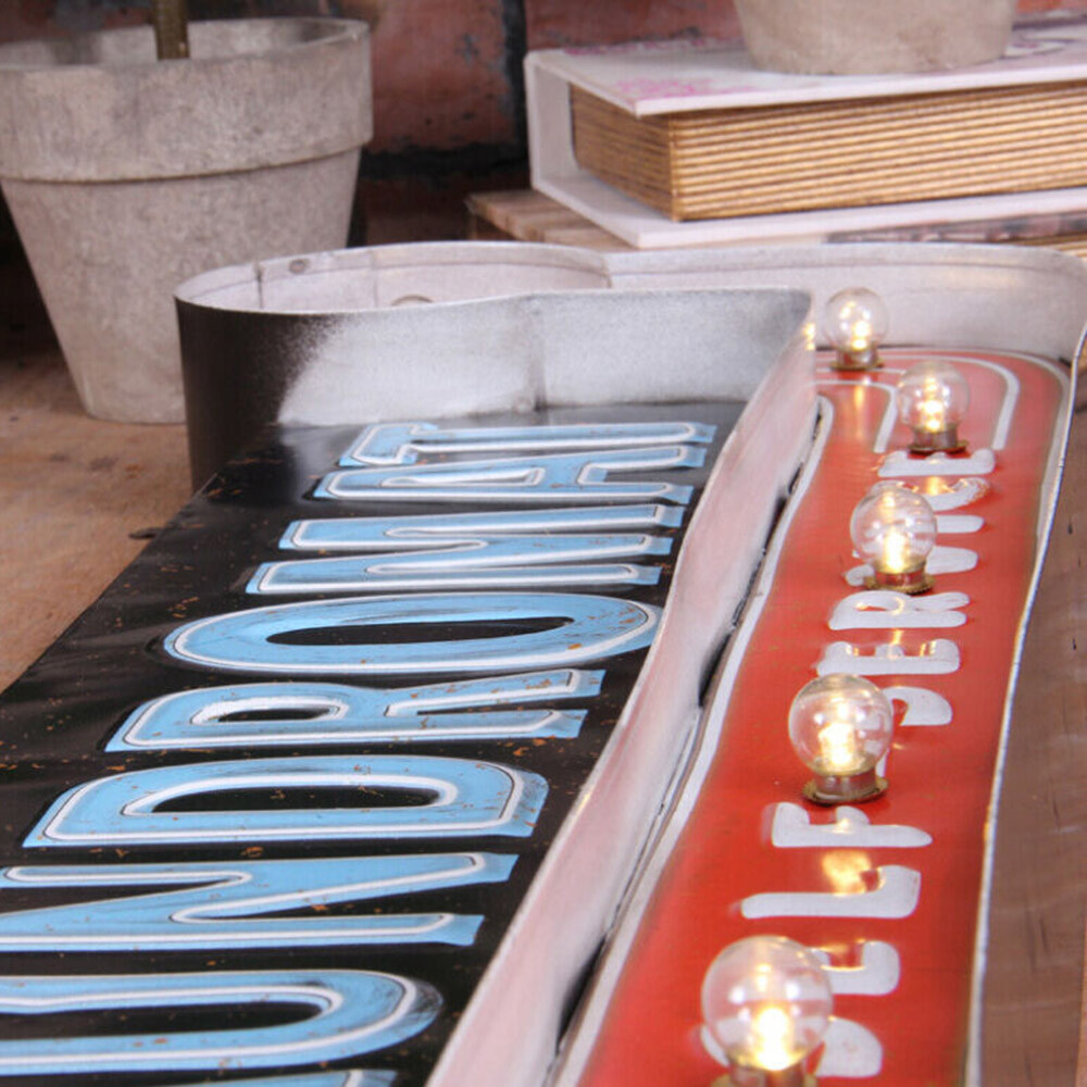 Vintage Rectangular Wall Decor with 7 LED Warm Bulbs for Coffee House Lounge