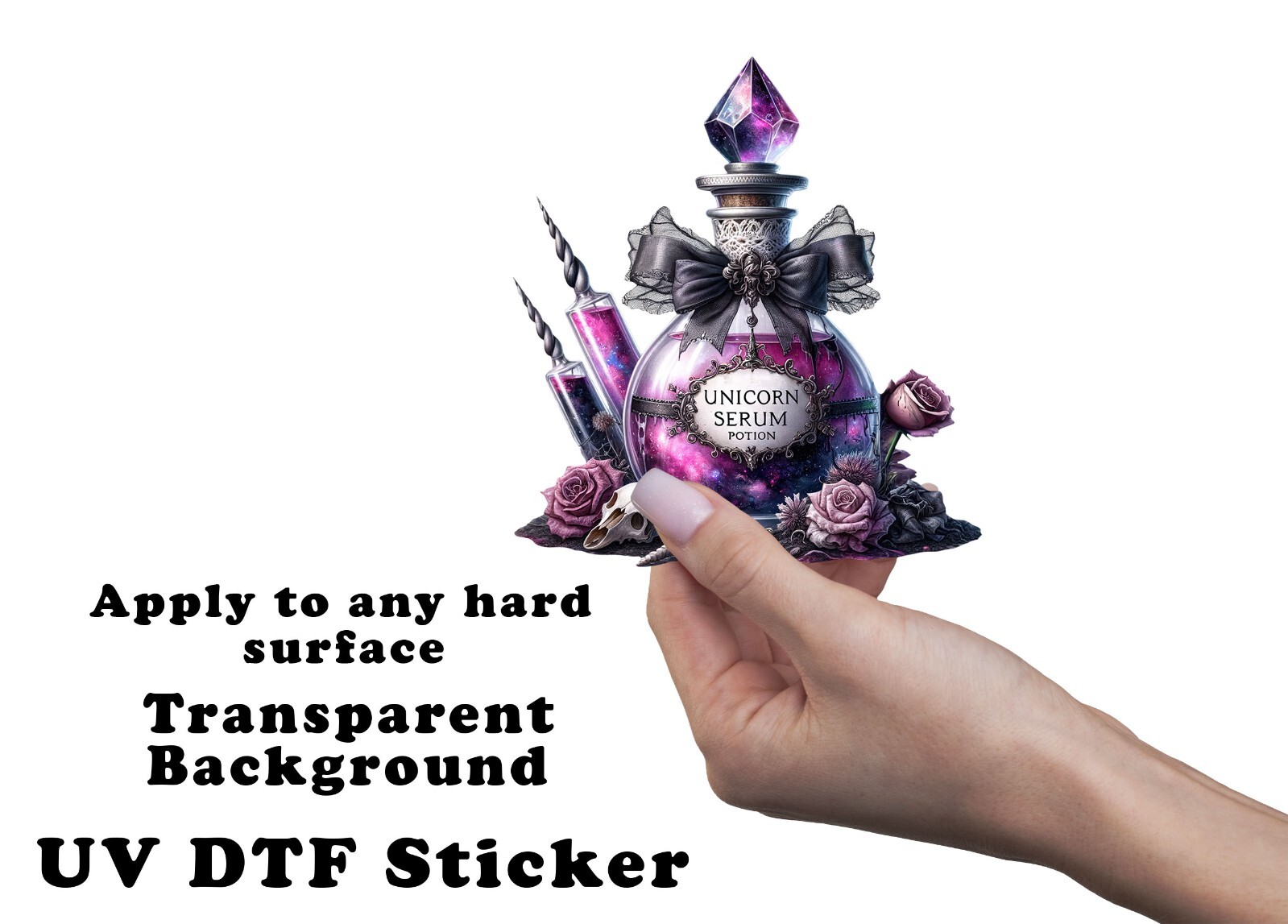 Halloween Unicorn Serum Potion Bottle UV DTF Transparent Sticker / Decal