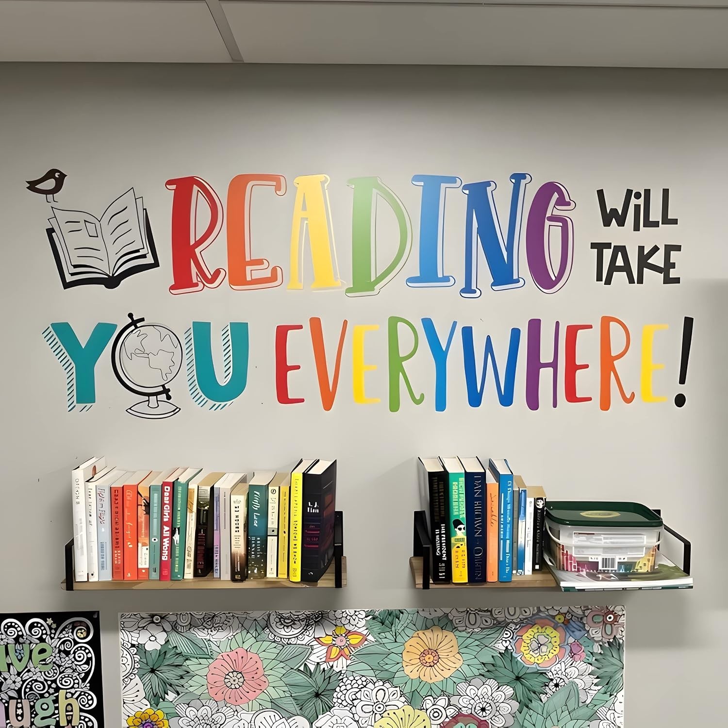 Reading Will Take You Everywhere Inspirational Quote Wall Decal Sticker, Moti…