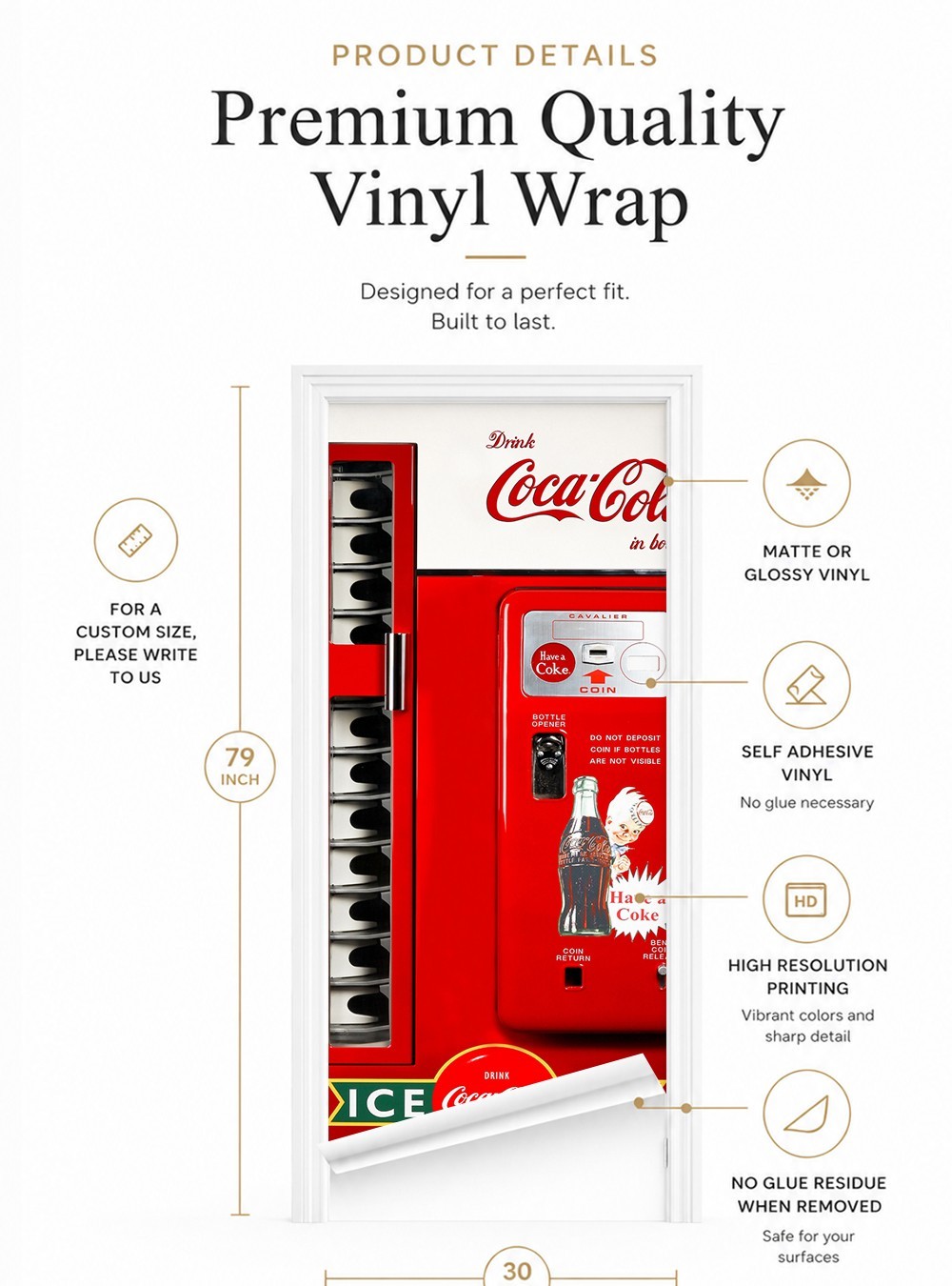 Retro Coca-Cola Vending Machine Refrigerator Wrap Decal for Side-by-Side Fridges