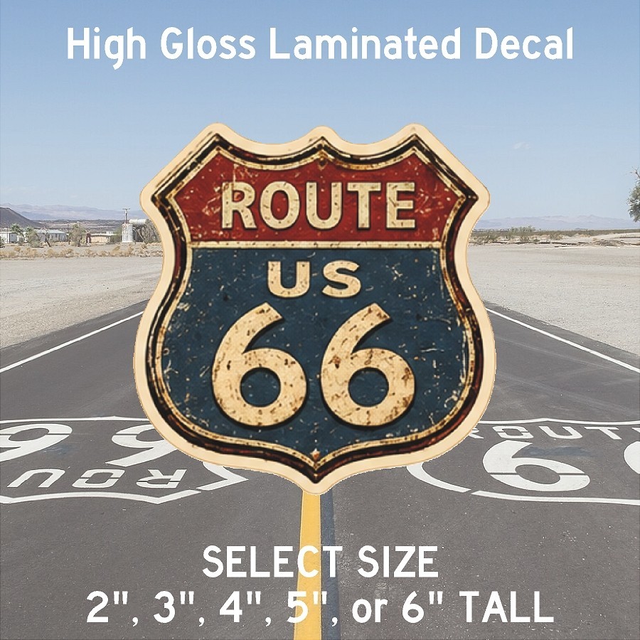 Distressed Historic Route 66 Gloss Laminated Stickers / Decals Choose Size 2-6"