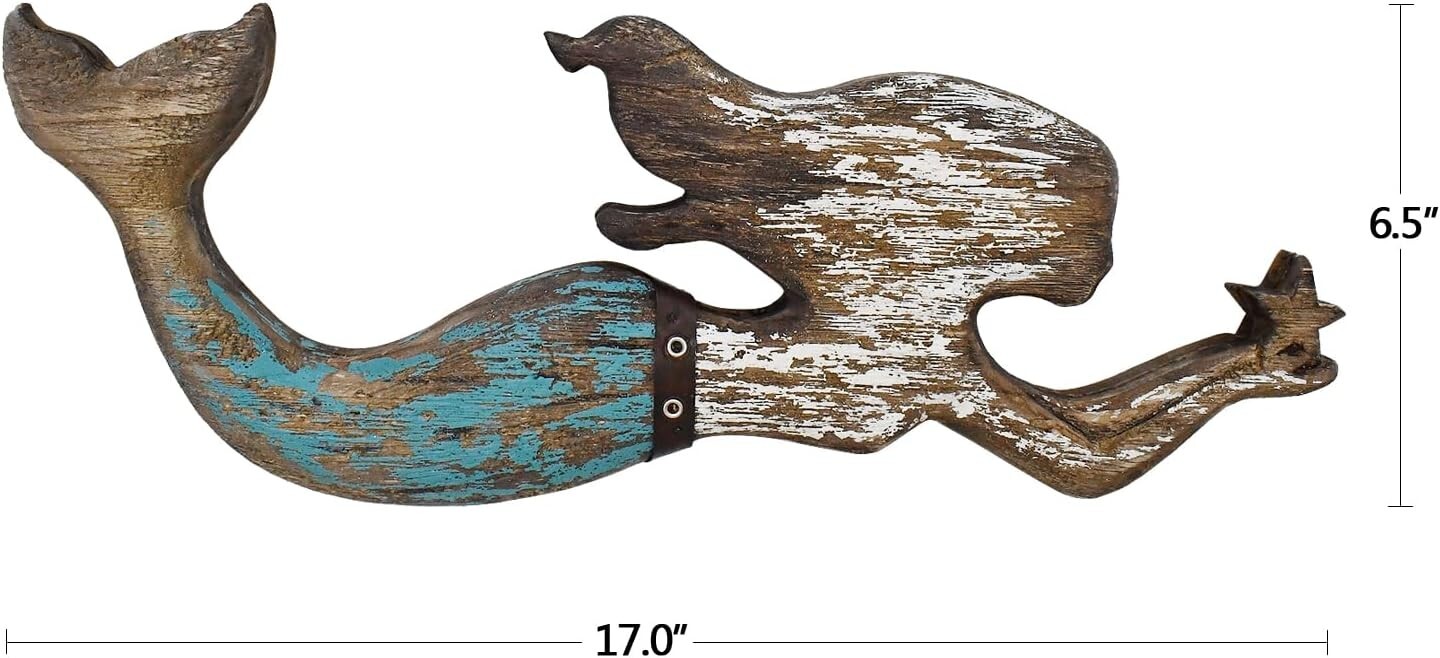 Nautical Decor Wood Hanging Mermaid Wall Art Coastal Decorations(B)