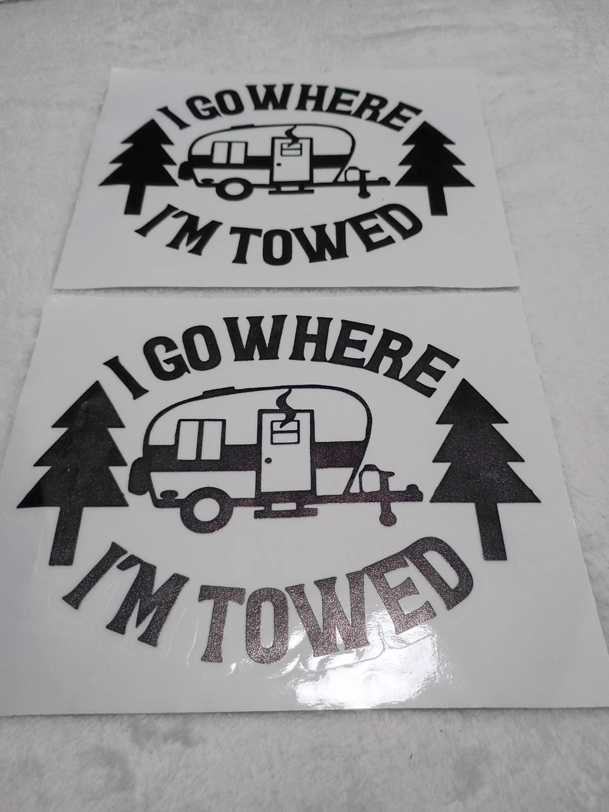 2 pack I Go Where I'm Towed RV Trailer Camper Funny Decal Vinyl Sticker, 6×7.5"