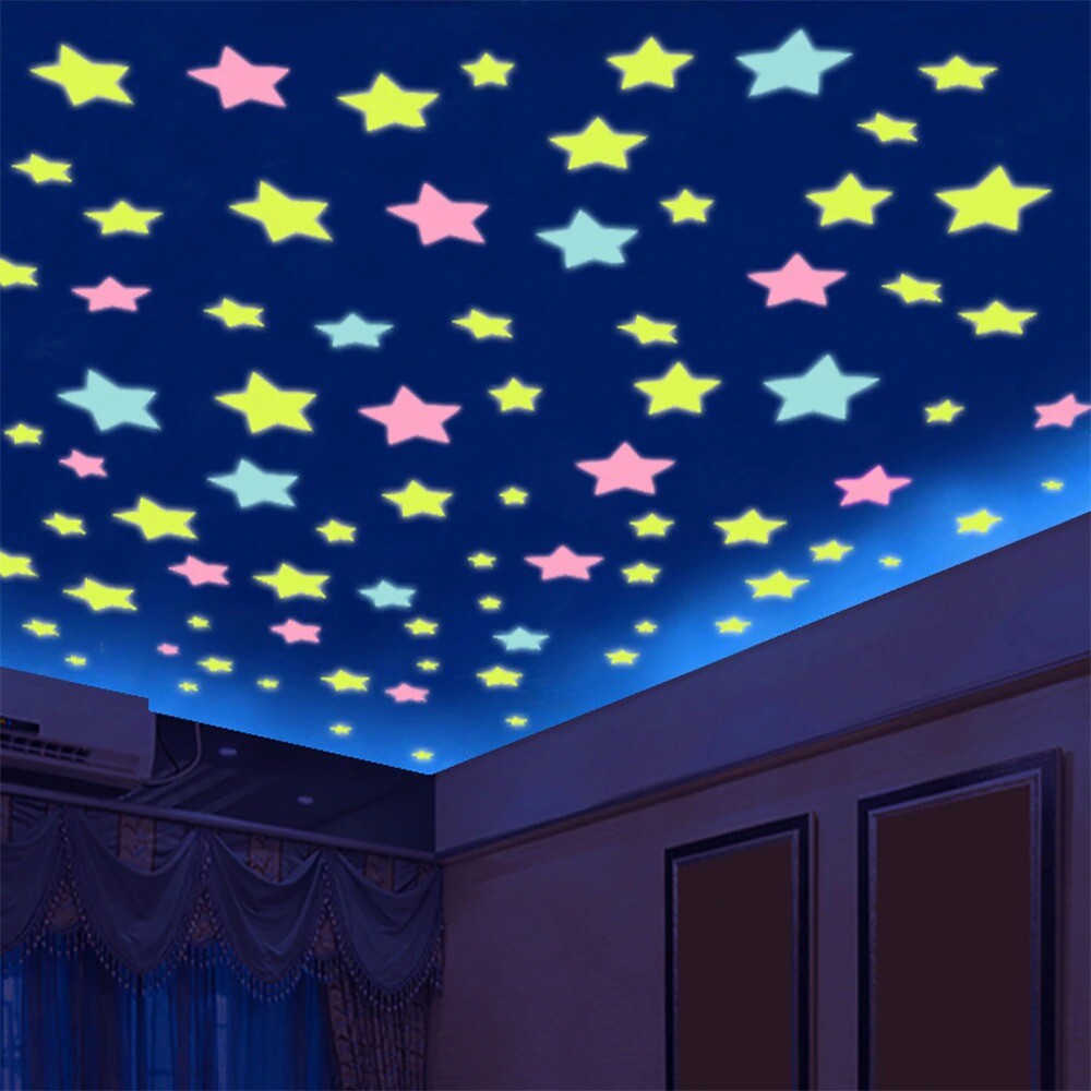 Wall,Dark,Glow,Luminous,Stars,Stickers,3d,Kids,Bedroom,Decor,Fluorescent
