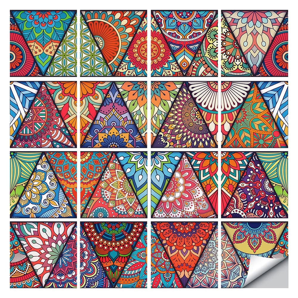 16 Pcs Mandala Style Decorative Tile Stickers 6×6 Vinyl Peel and Stick Backplash