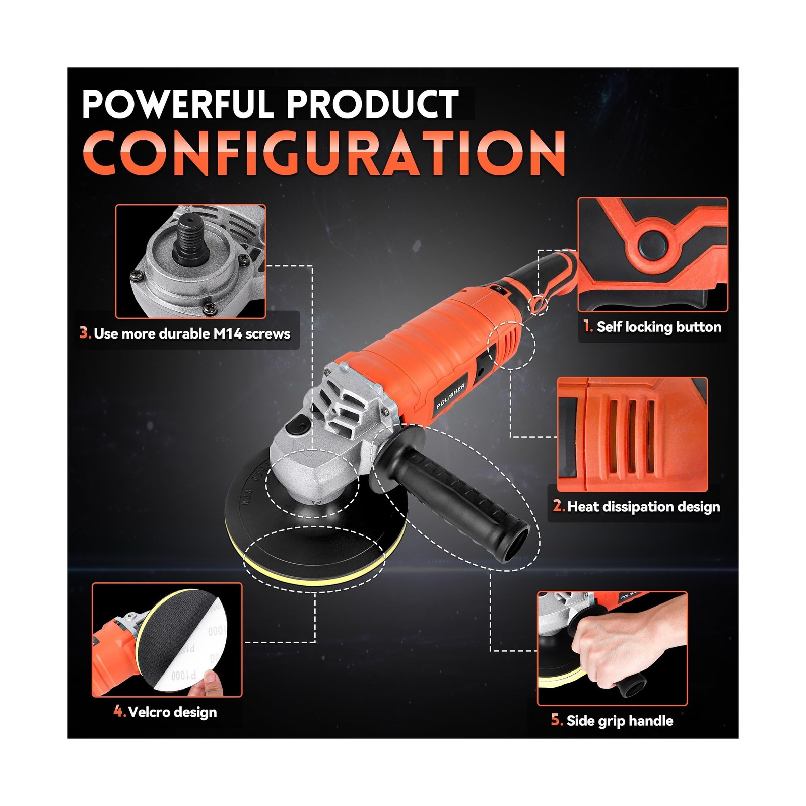 Buffer Polisher, Powerful Buffer Waxer, 7 Variable Speed 1000-3500 RPM,Rotary…