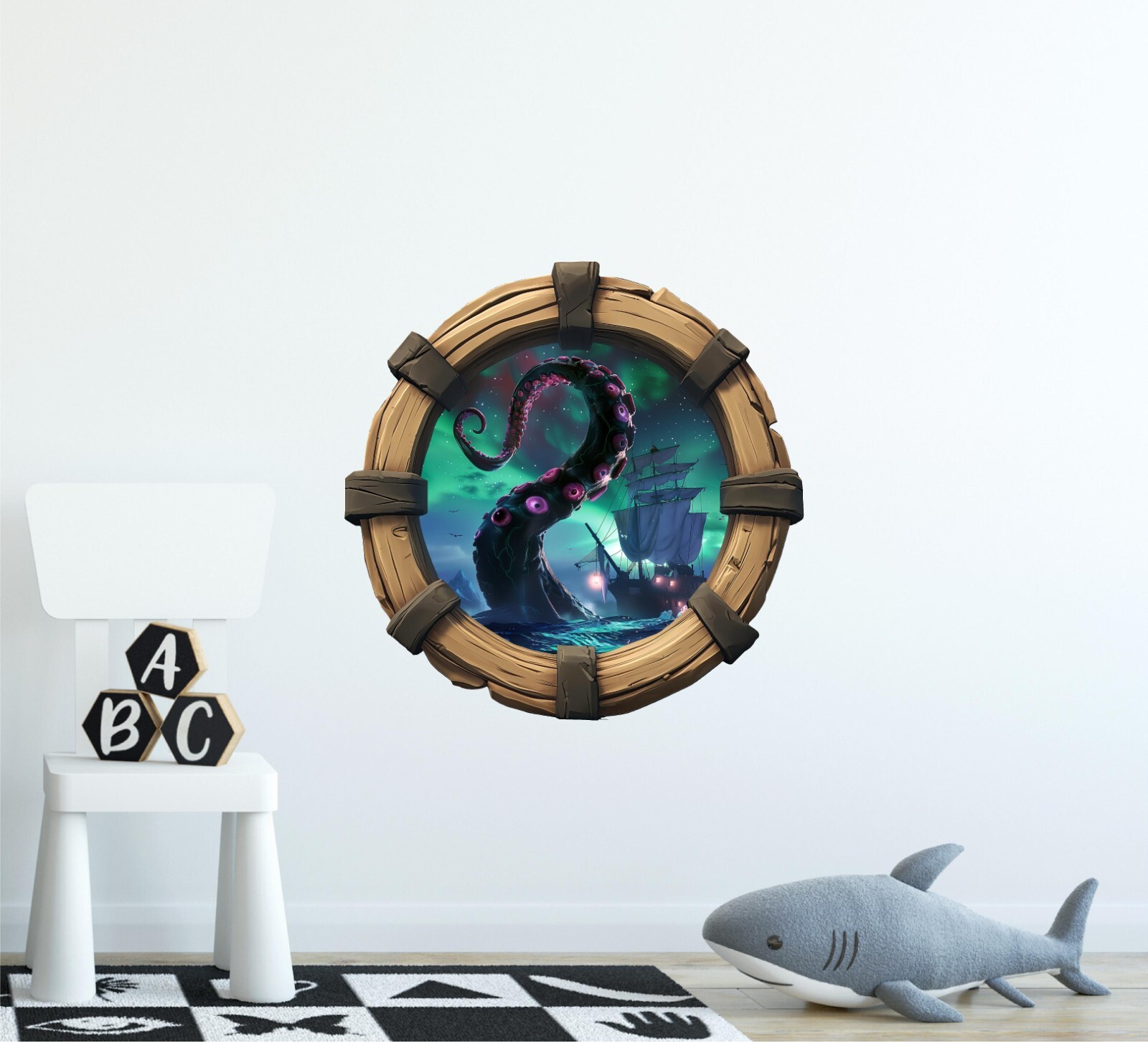 Kraken Attack Octopus Pirate Ship Porthole Window Wall Decal Port Hole Sticker
