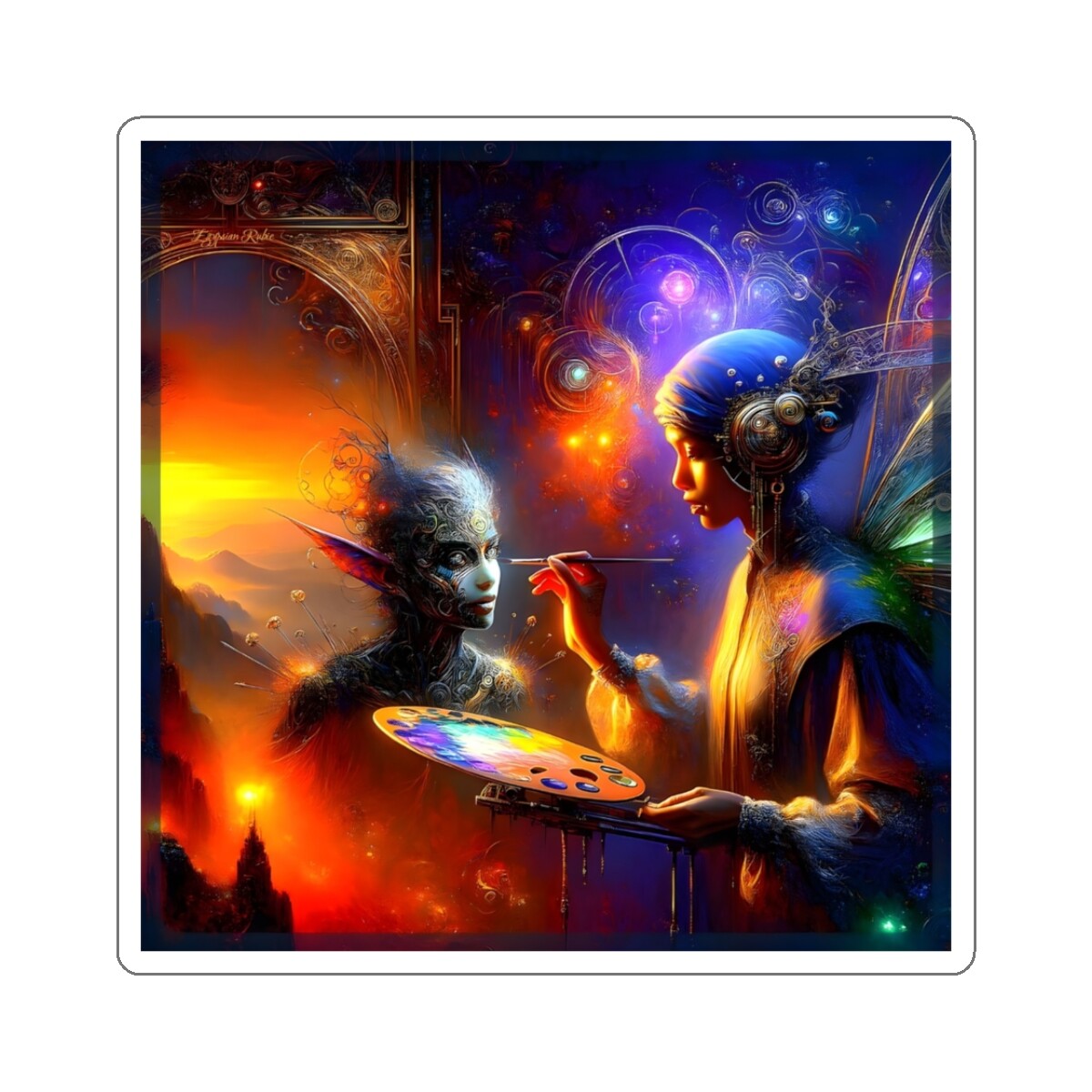 Living Portrait Fantasy Elven Painter Kiss Cut Sticker