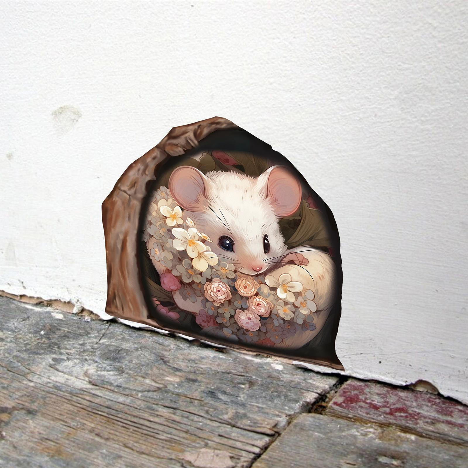 12pcs Realistic Mouse Hole Wall Sticker Funny Cute Mice Home Decal For Skirting