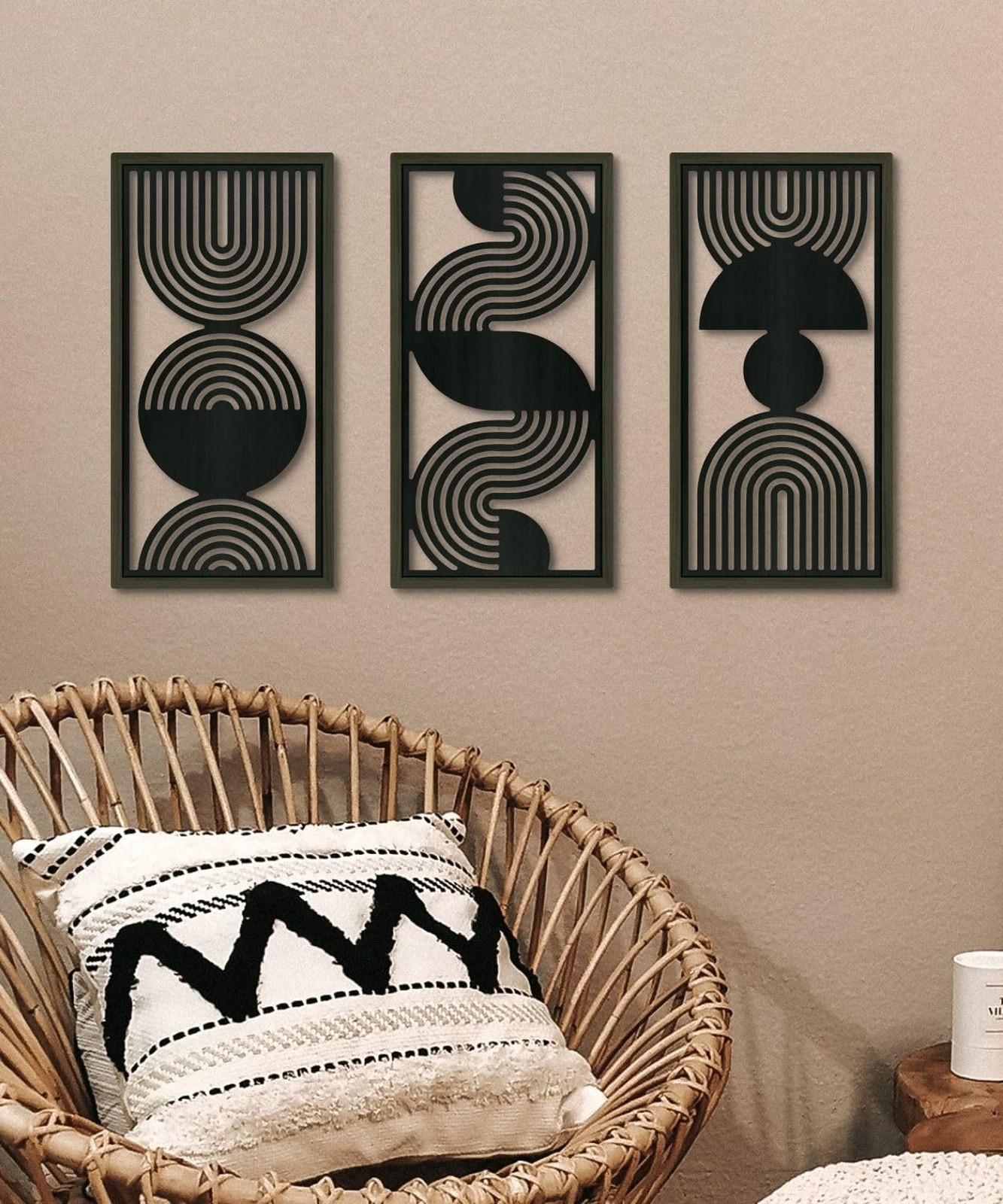 Putuo Decor Modern Minimalist Wall Art Set of 3, Black and Gray MDF Cut-Out G…