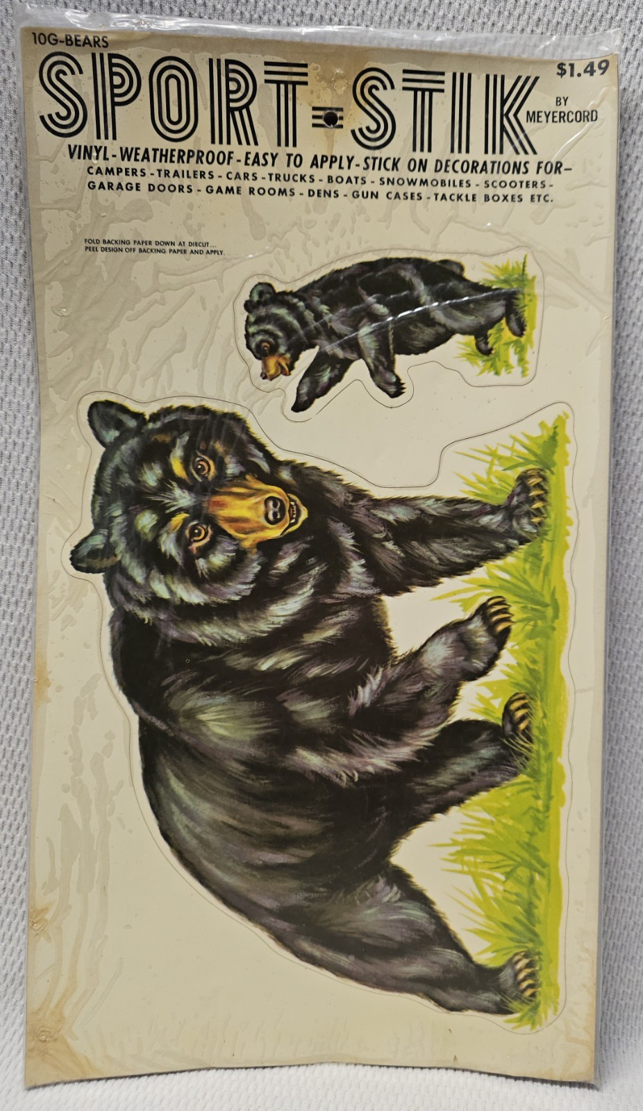 Sealed NOS Vintage Meyercord Sport-Stik Vinyl Decal Sheet 10-G Black Bear 9"×17"