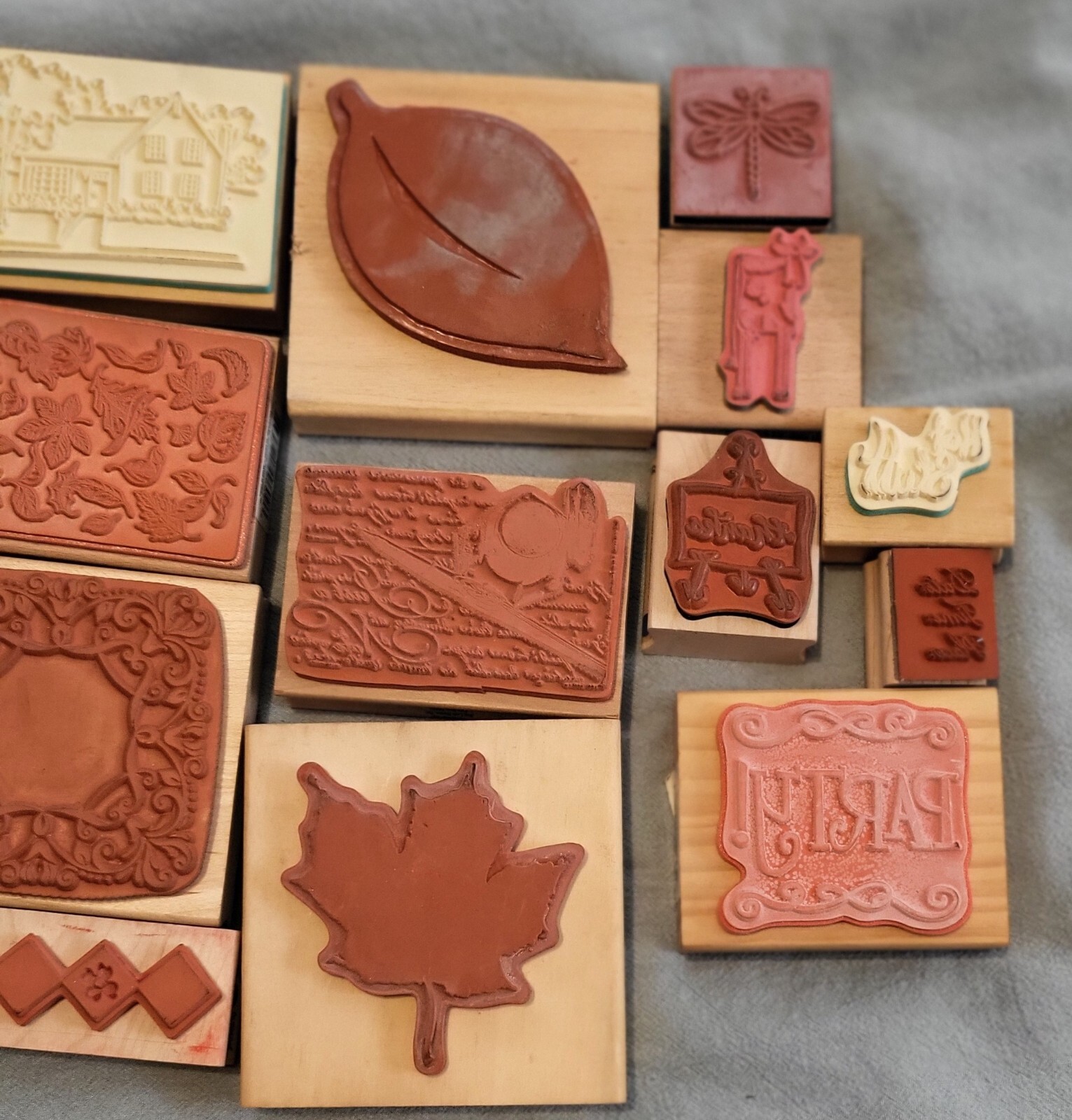 Lot Of 13+ Stamps Paper Crafting Stamping Wood