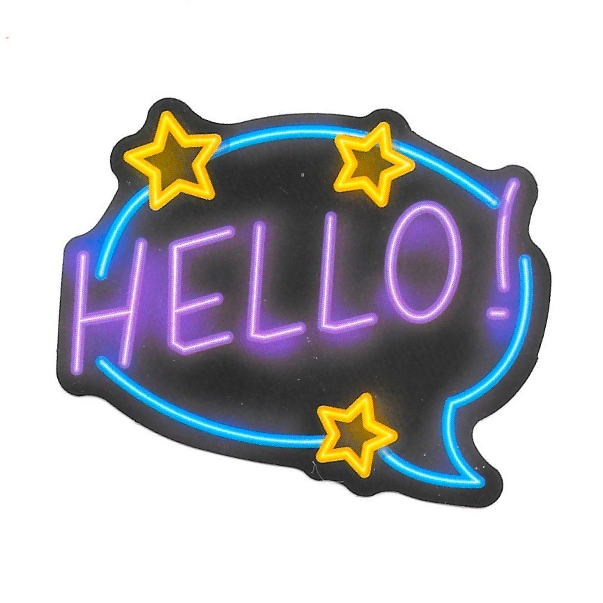 HELLO Neon Sticker Die Cut Vinyl Decal Pop Art Speech Bubble Stars Laptop